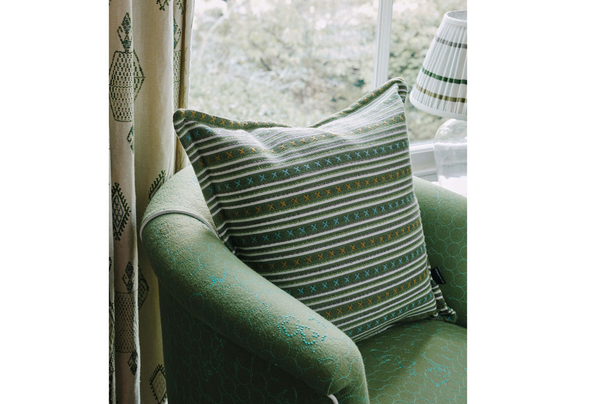 Criss Cross Green Cushion