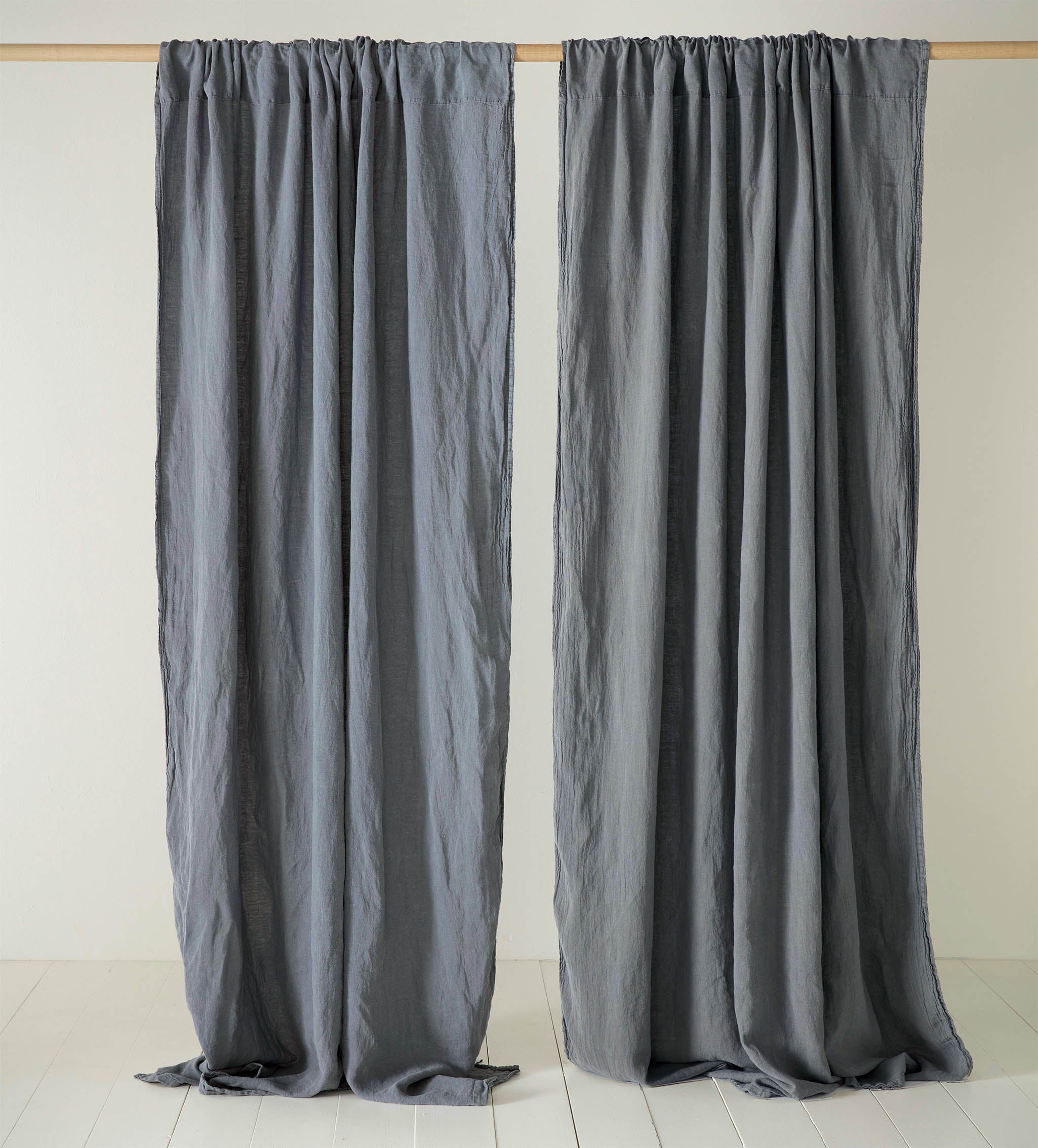 100% Linen Loop Top Single Curtain | French Blue