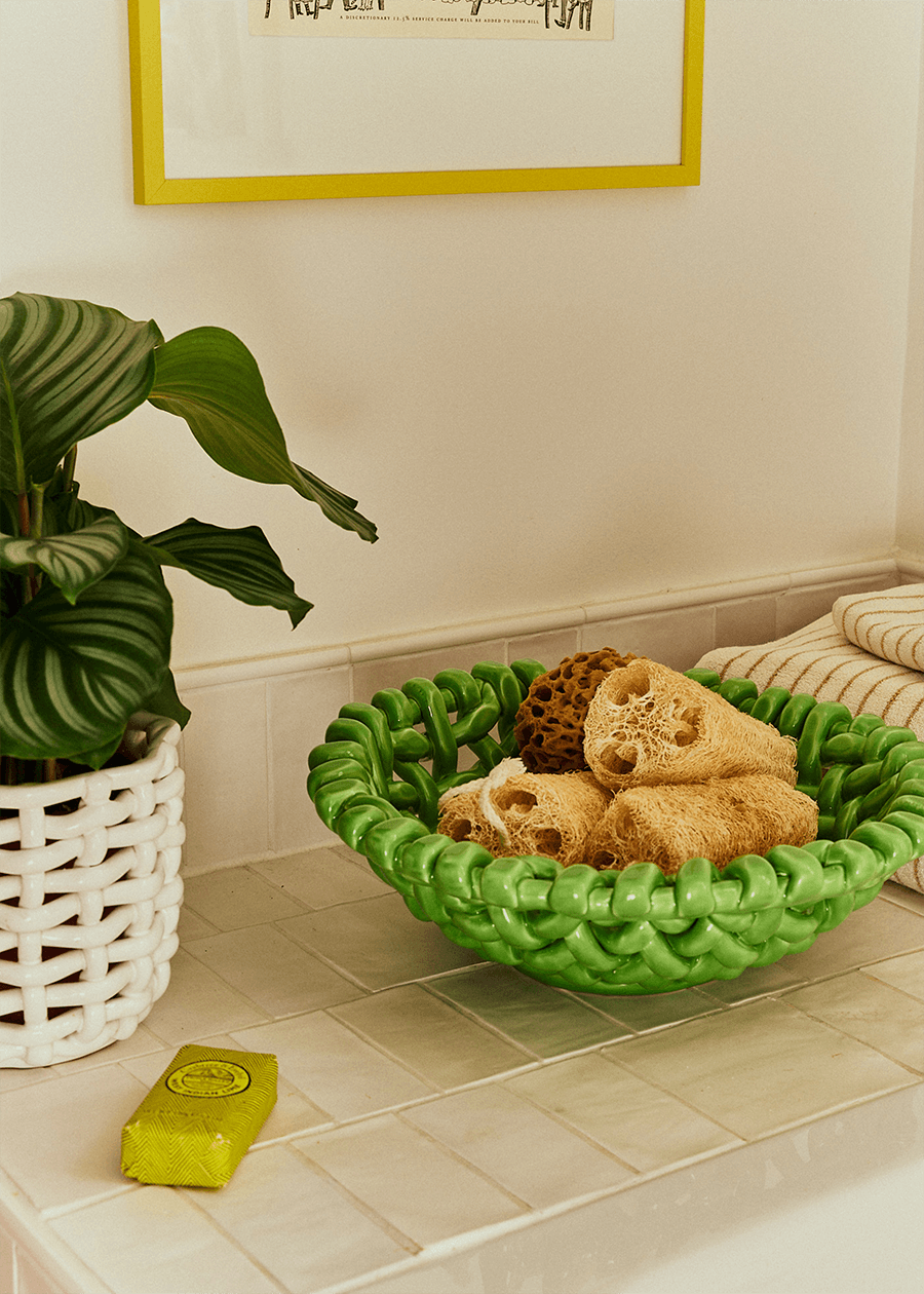 Large Apple Green Basketweave Bowl