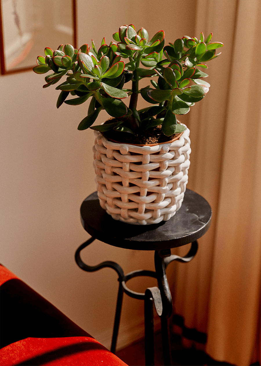 White Basketweave Planter