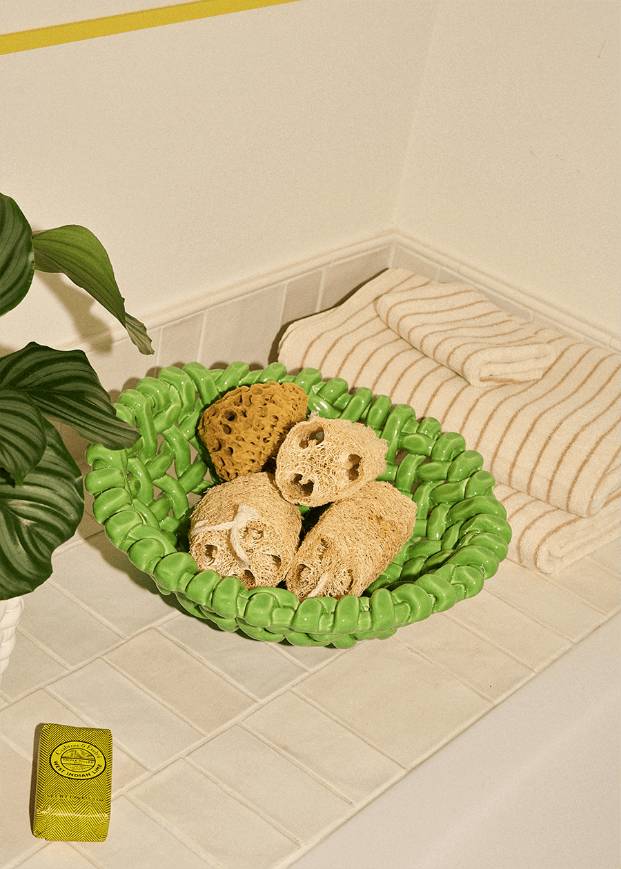 Apple Green Basketweave Bowl