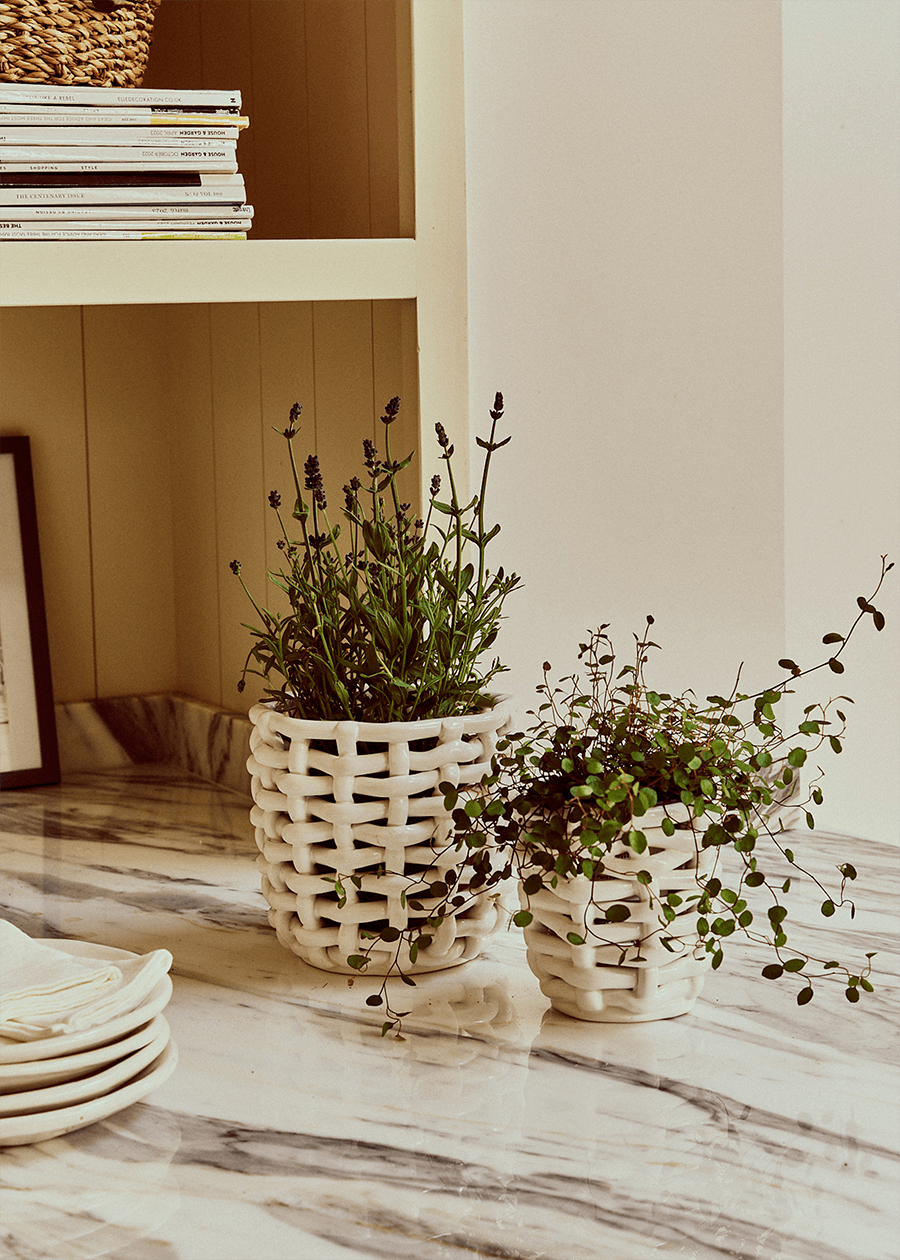 Small White Basketweave Planter