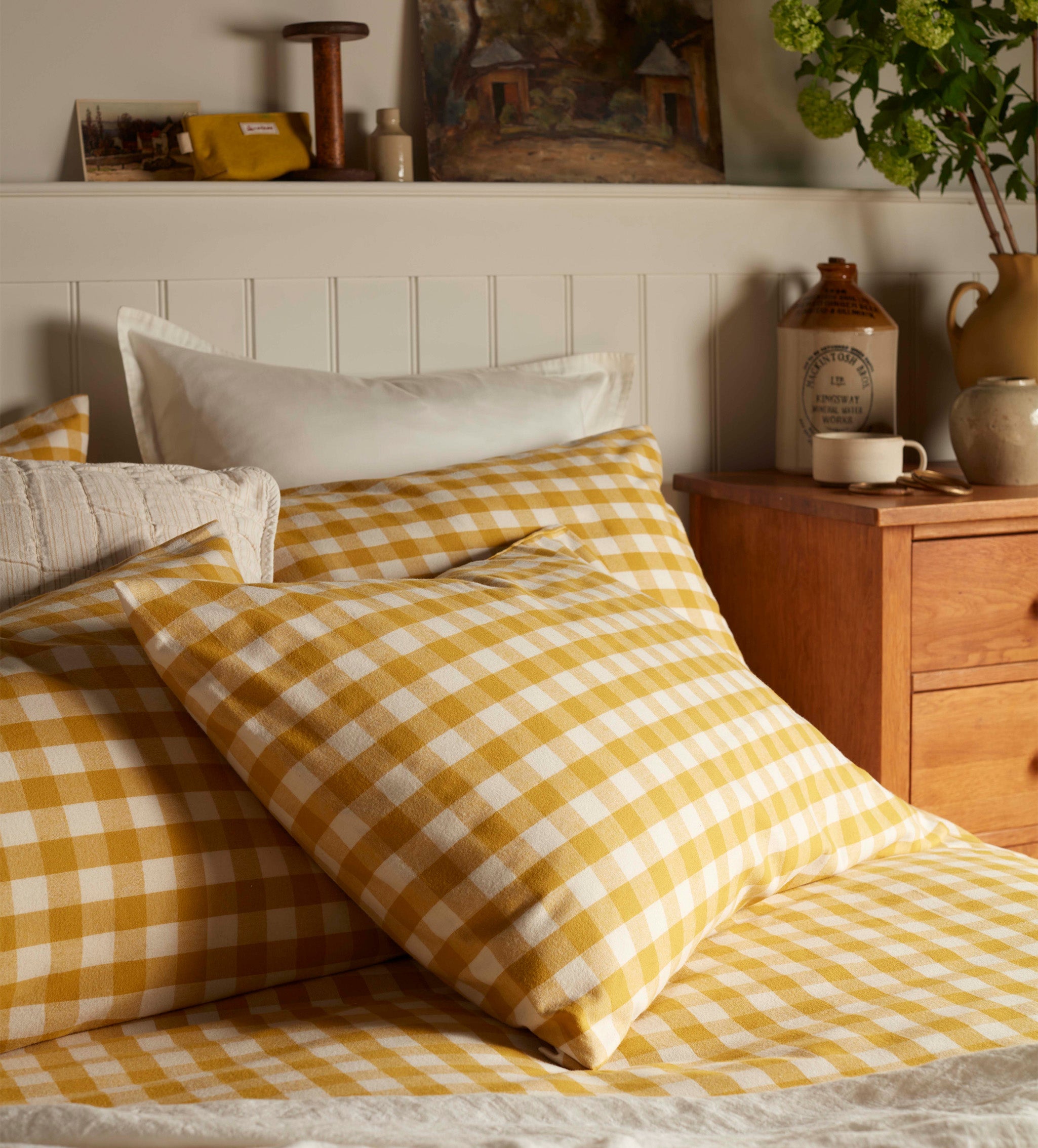 Gilbert Gingham Brushed 100% Organic Cotton Pillowcase | Saffron