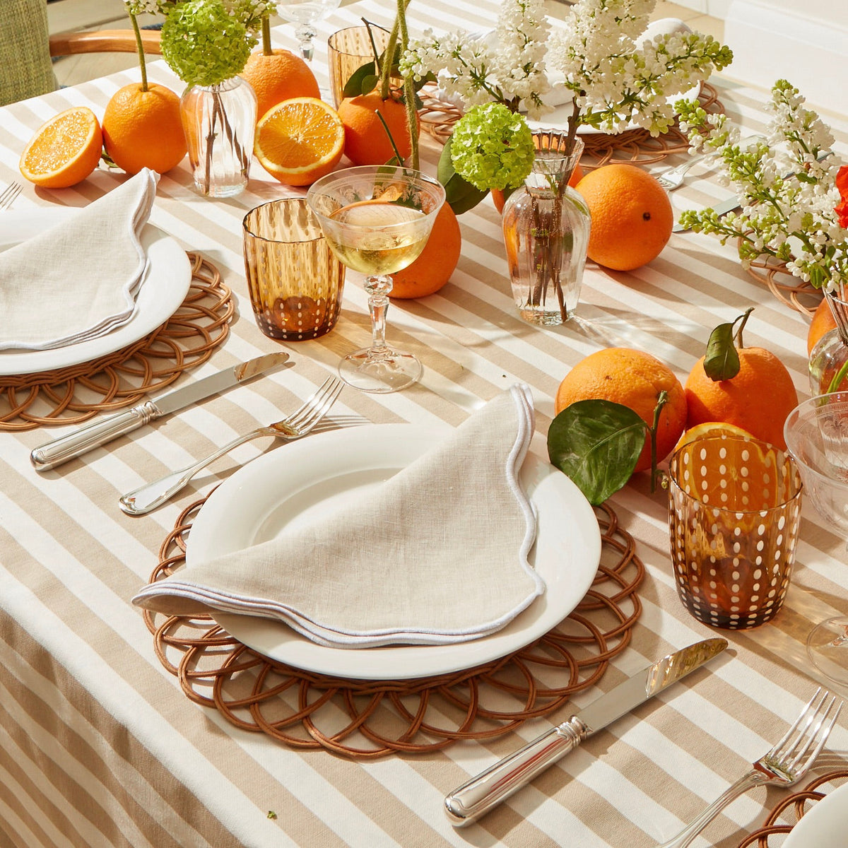 Beige Scallop Napkins with White Embroidery (Set of 4)