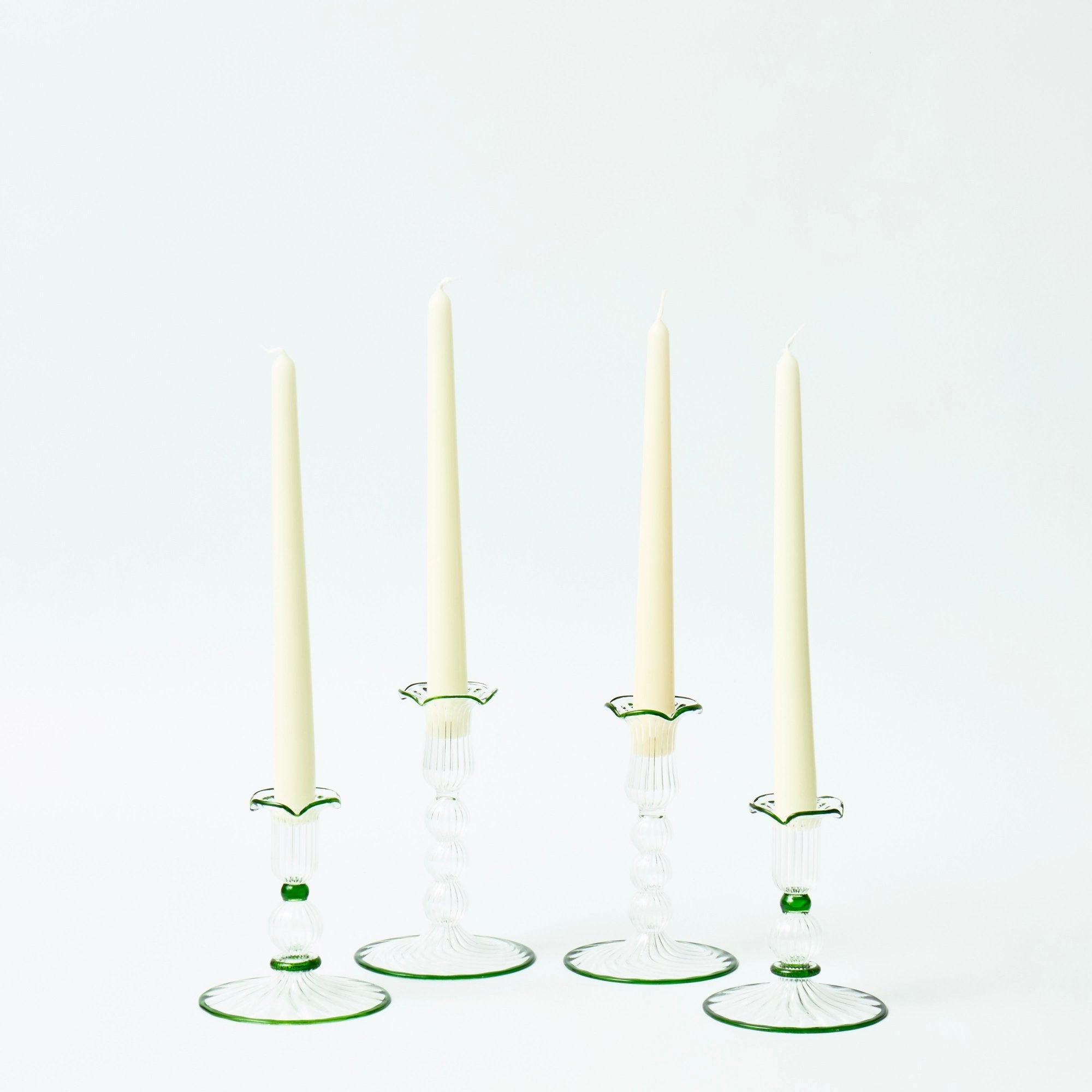 Green Rimmed Glass Pompom Candlestick (Set of 2)