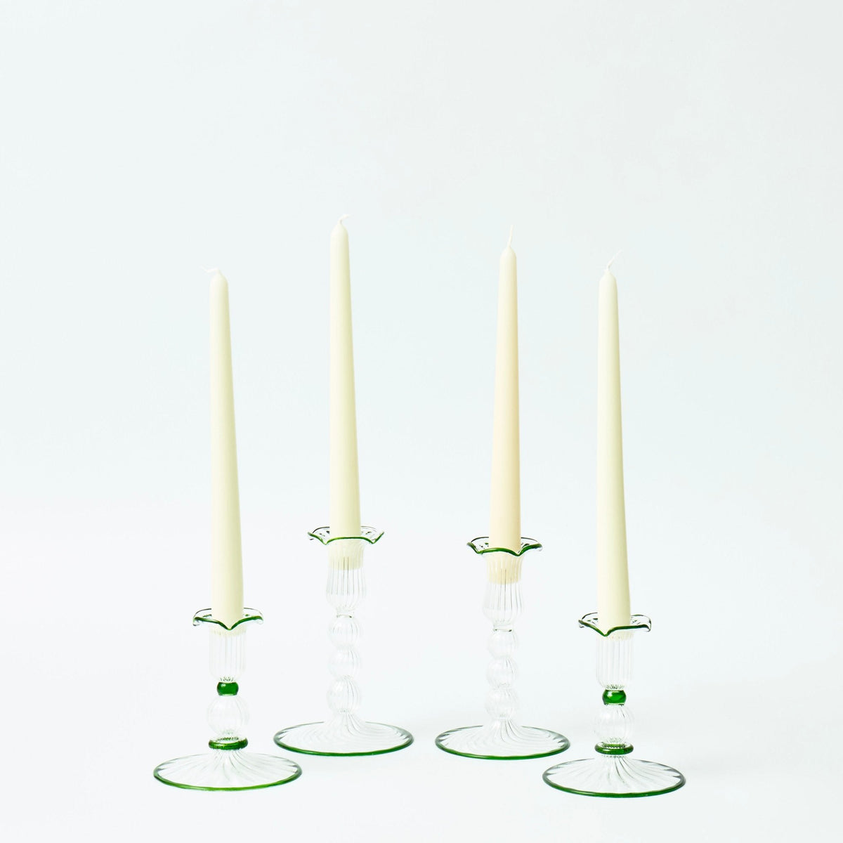Green Rimmed Glass Pompom Candlestick (Set of 2)