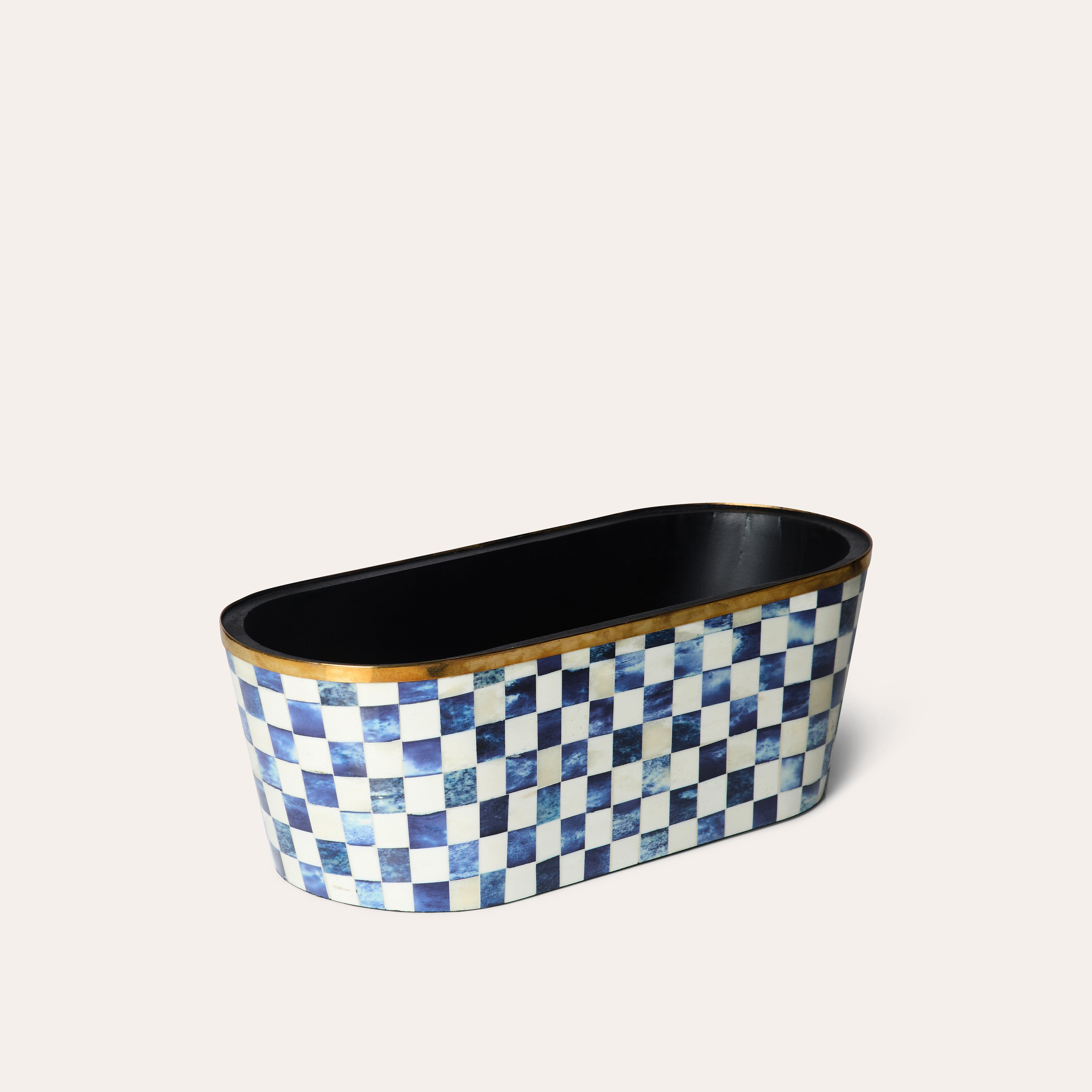 Oblong Inlay Planter | Large | Blue | Chequered
