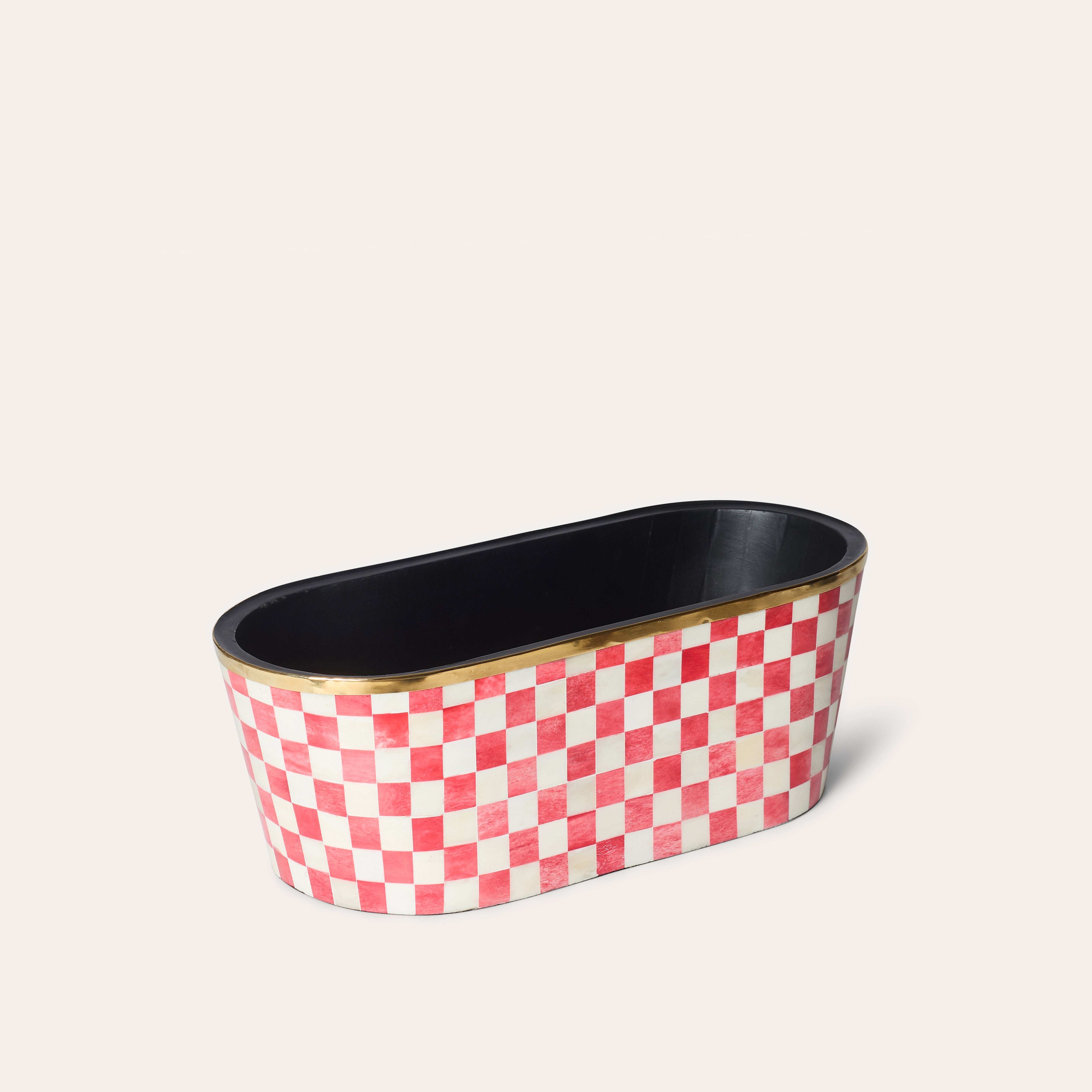 Oblong Inlay Planter | Large | Red | Chequered