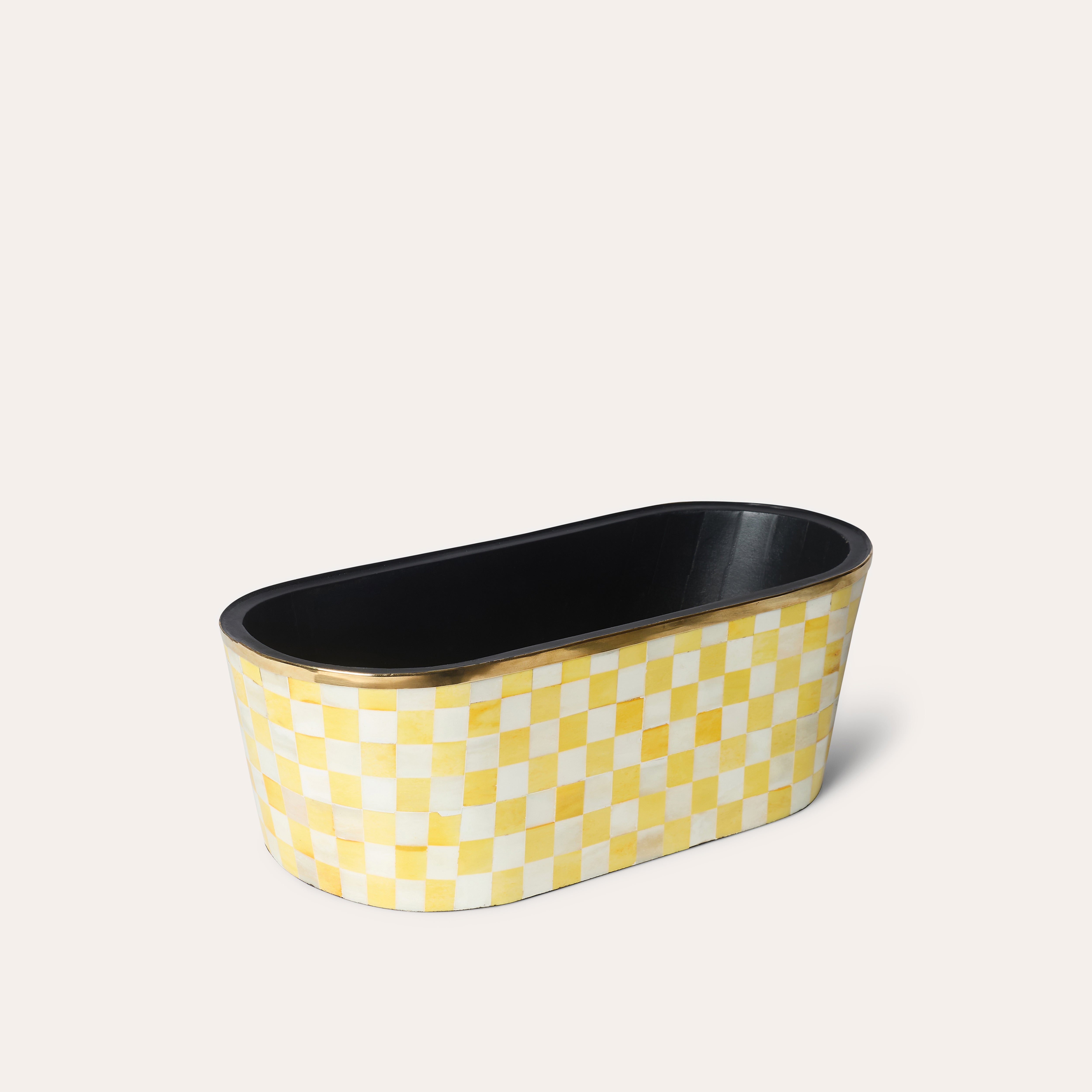 Oblong Inlay Planter | Large | Yellow |Chequered