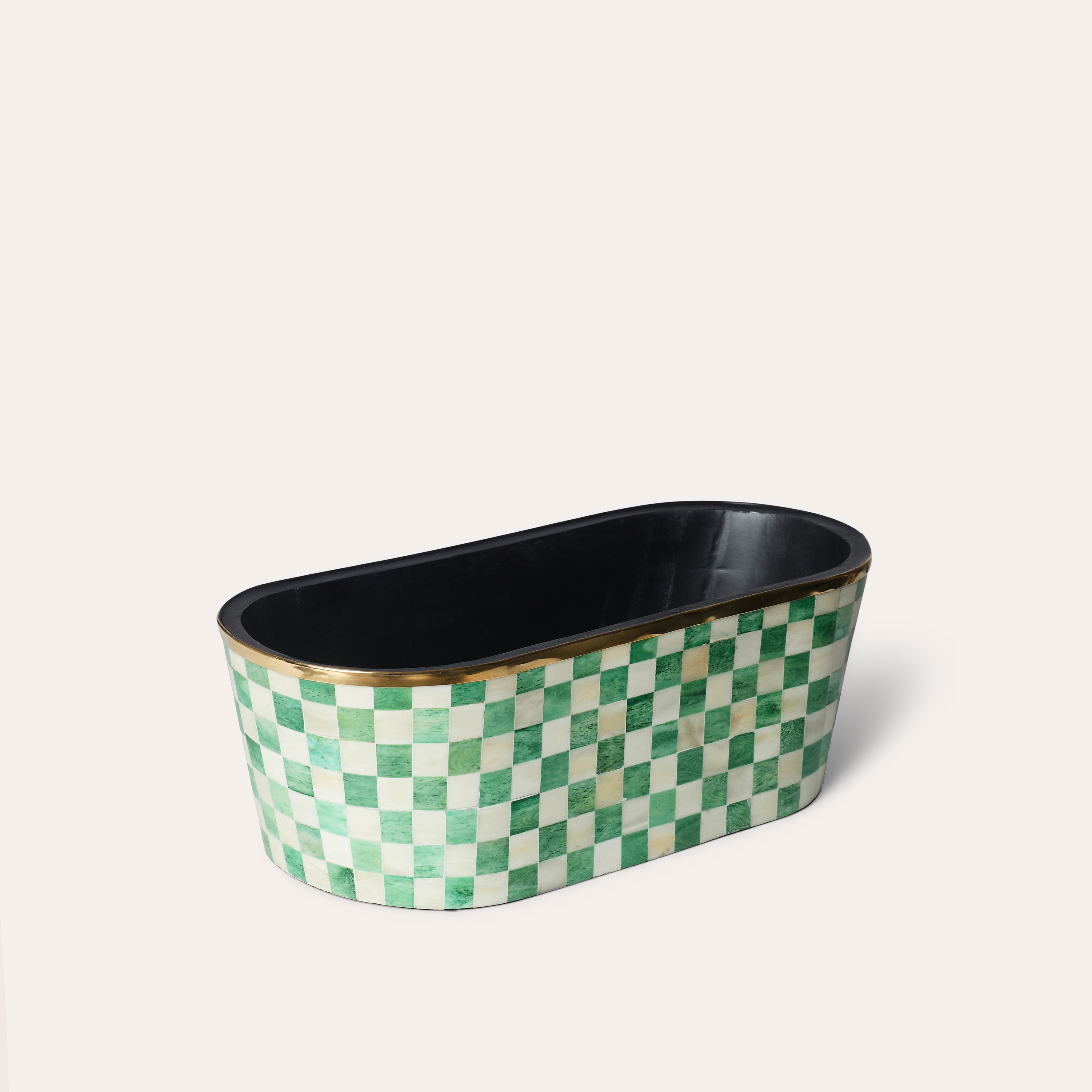 Oblong Inlay Planter | Large | Green | Chequered
