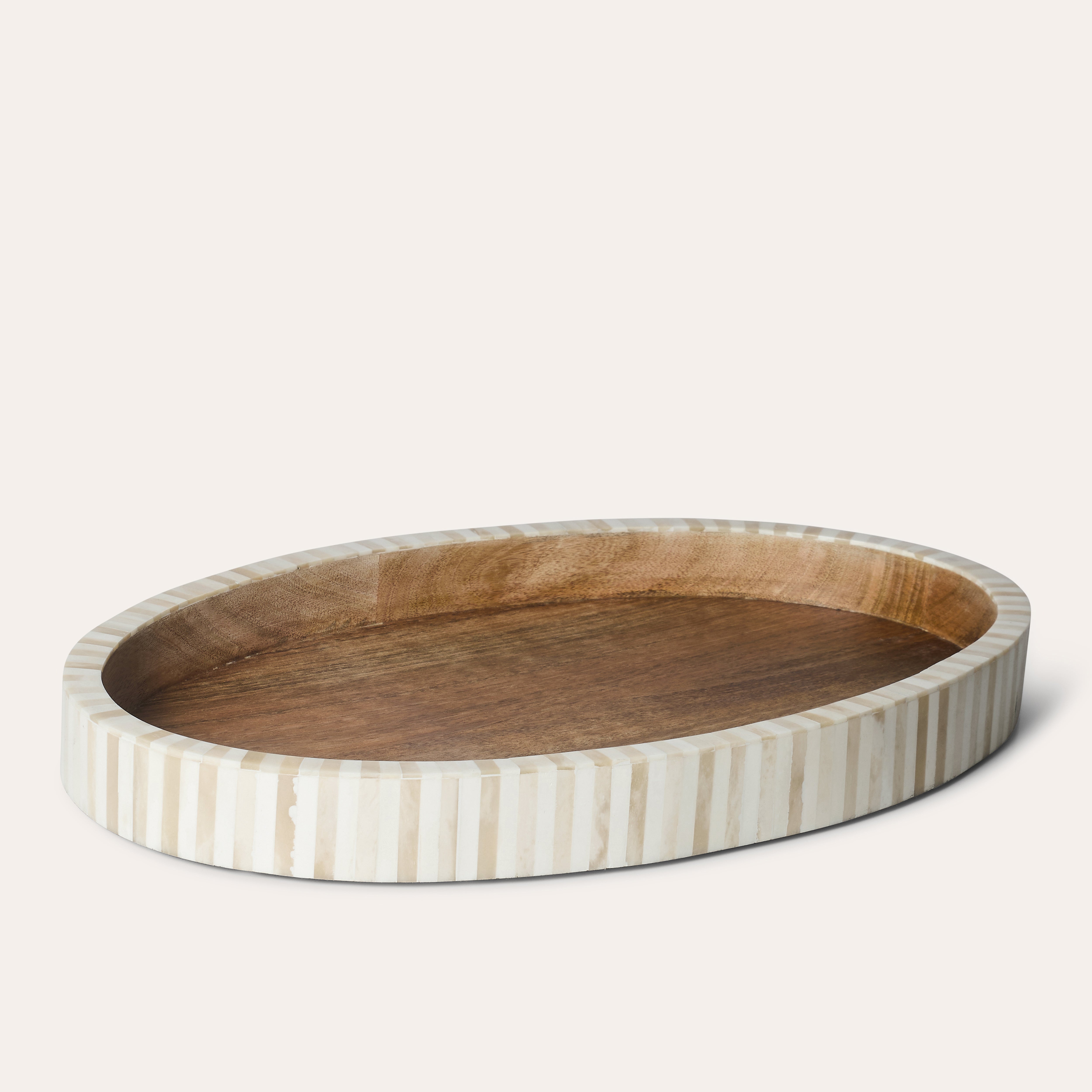 Oval Inlay Tray | Large | Beige | Striped