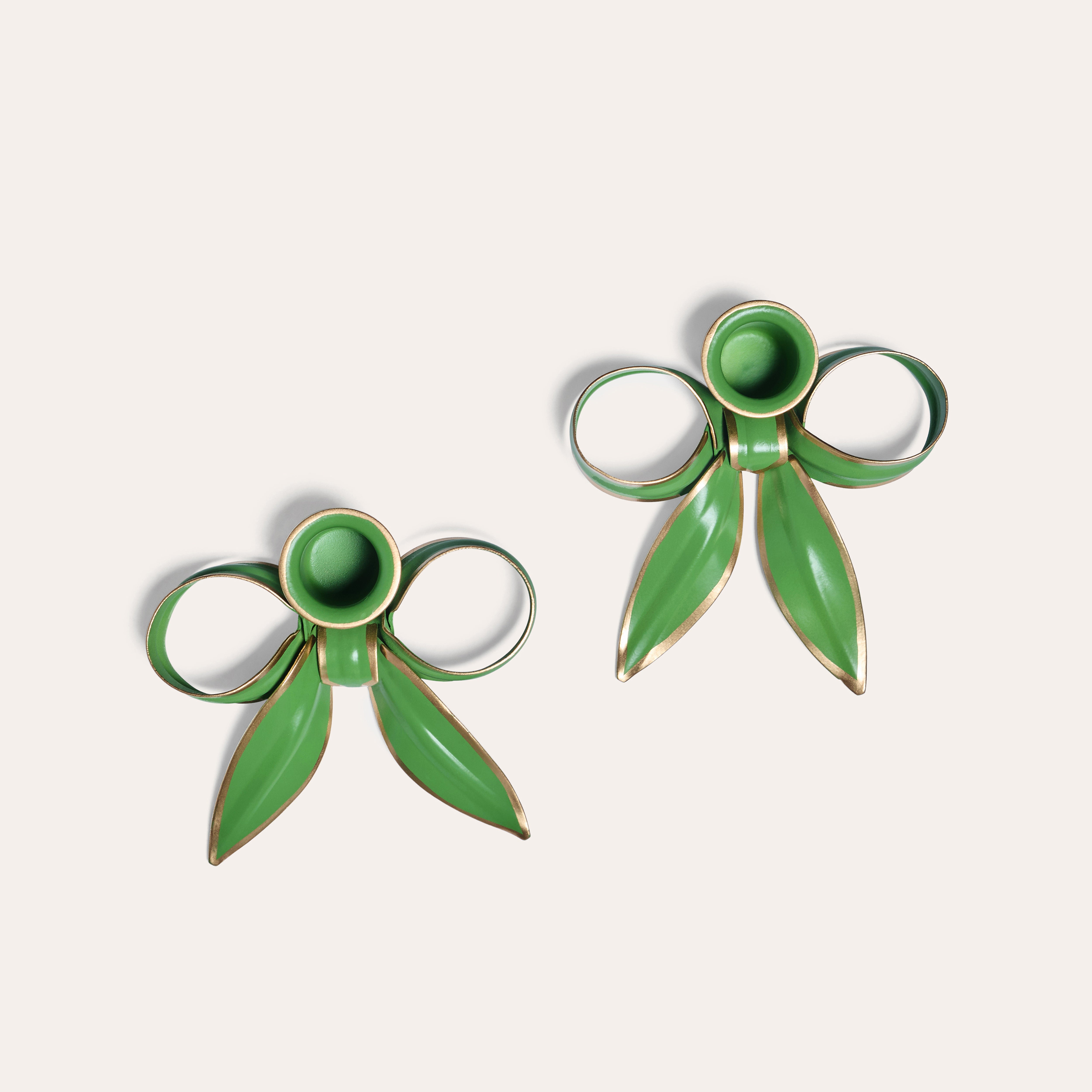 A Pair of Bow Candleholders | Apple Green