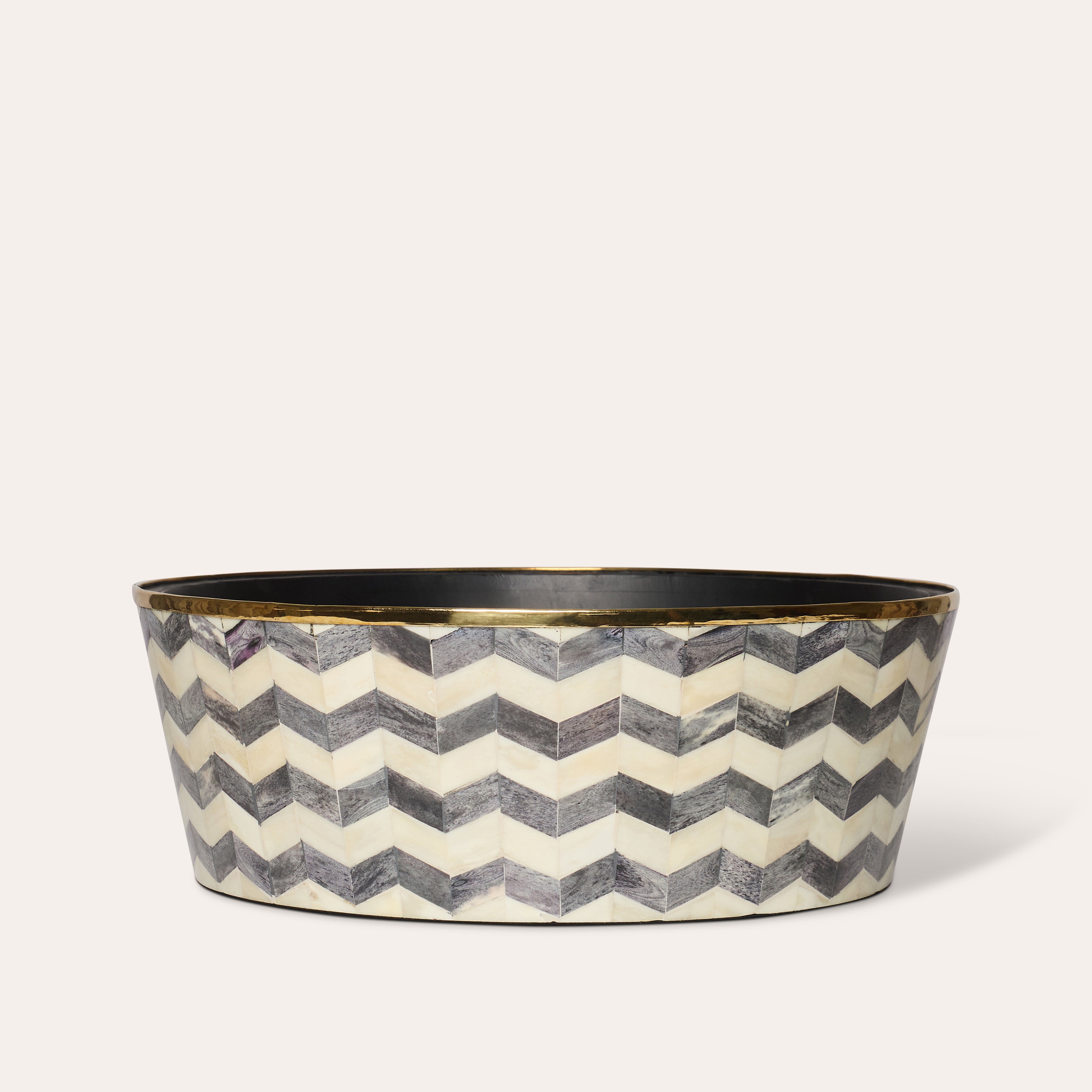 Round Inlay Planter | Large | Charcoal Grey | Chevron