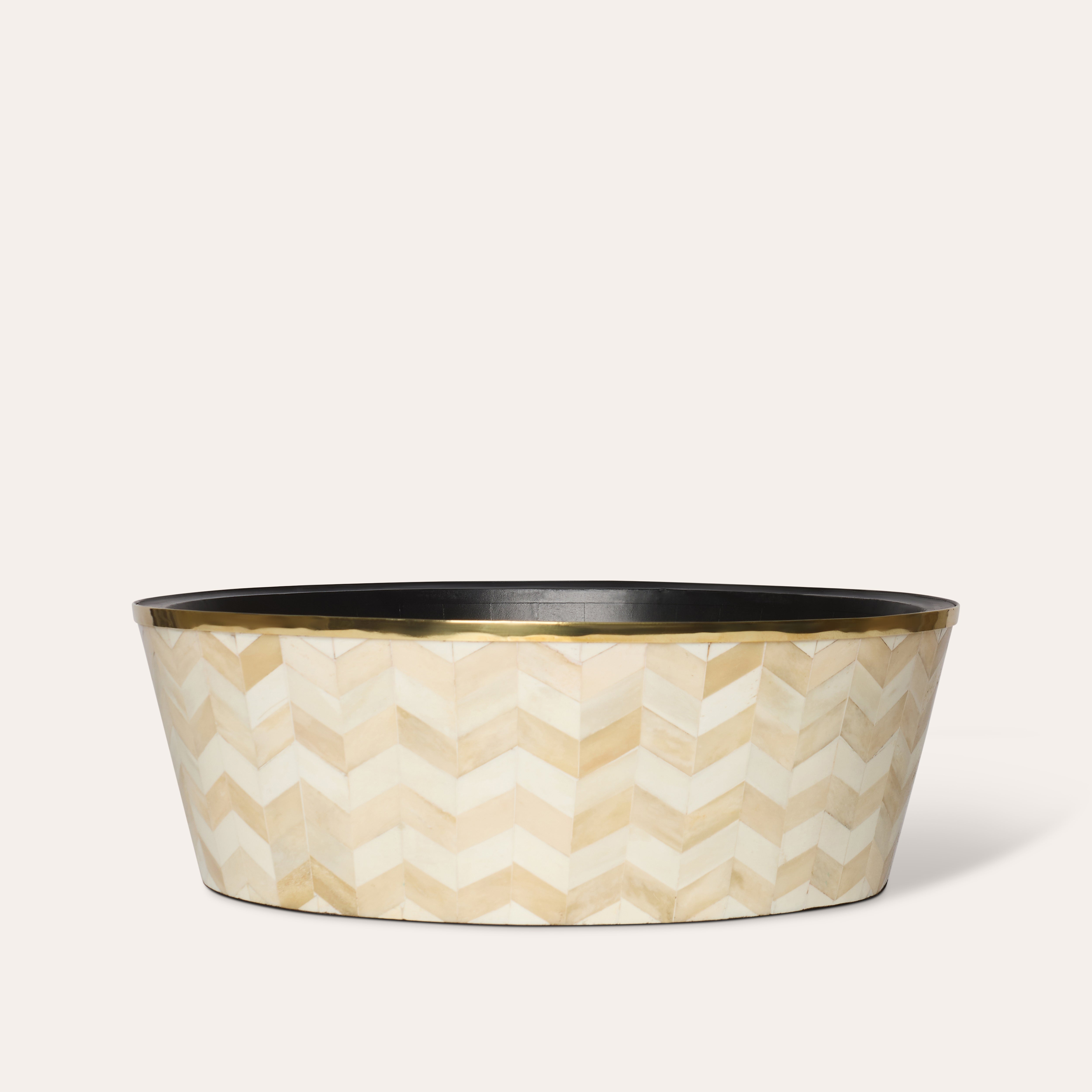 Round Inlay Planter | Large | Beige | Chevron