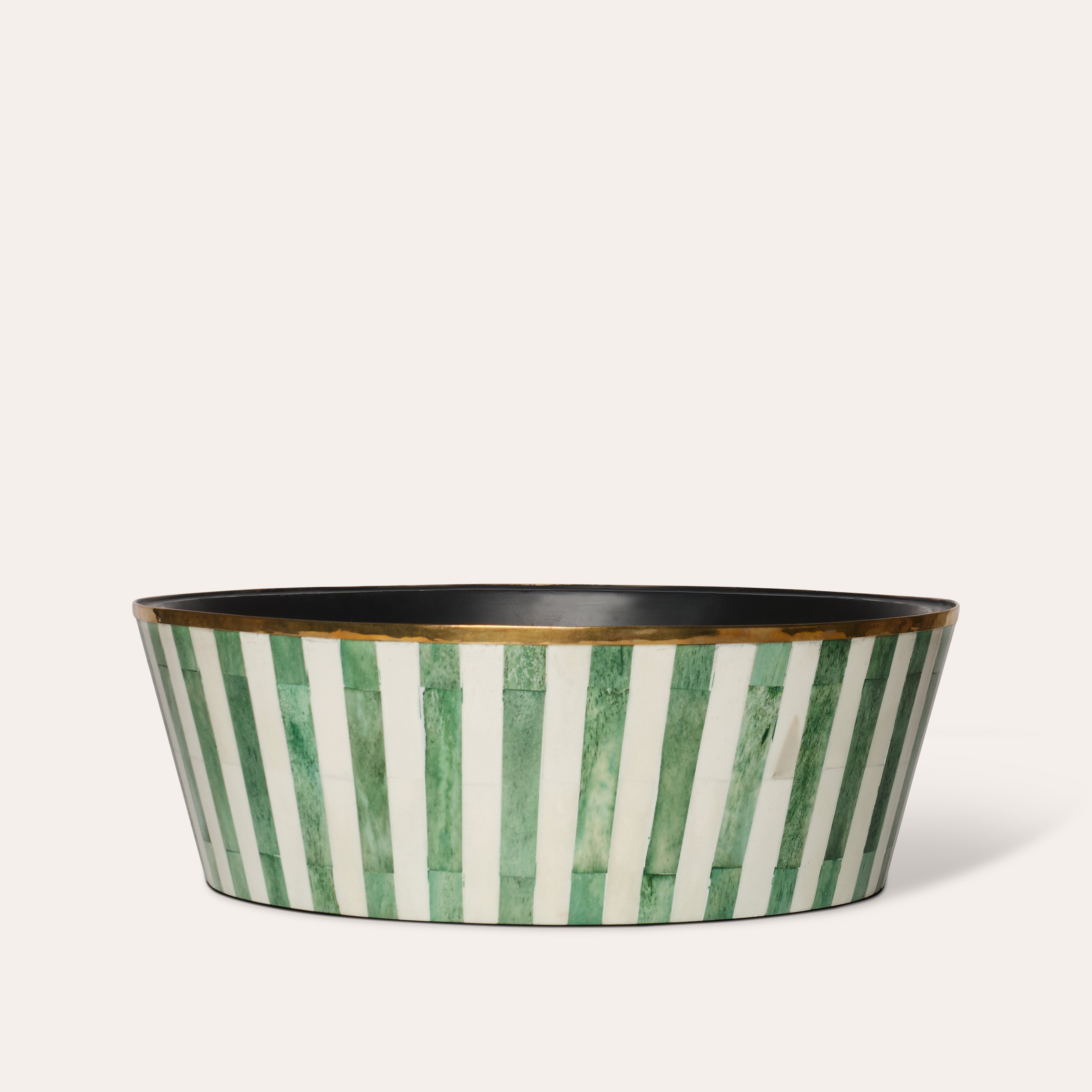 Round Inlay Planter | Large | Green | Striped