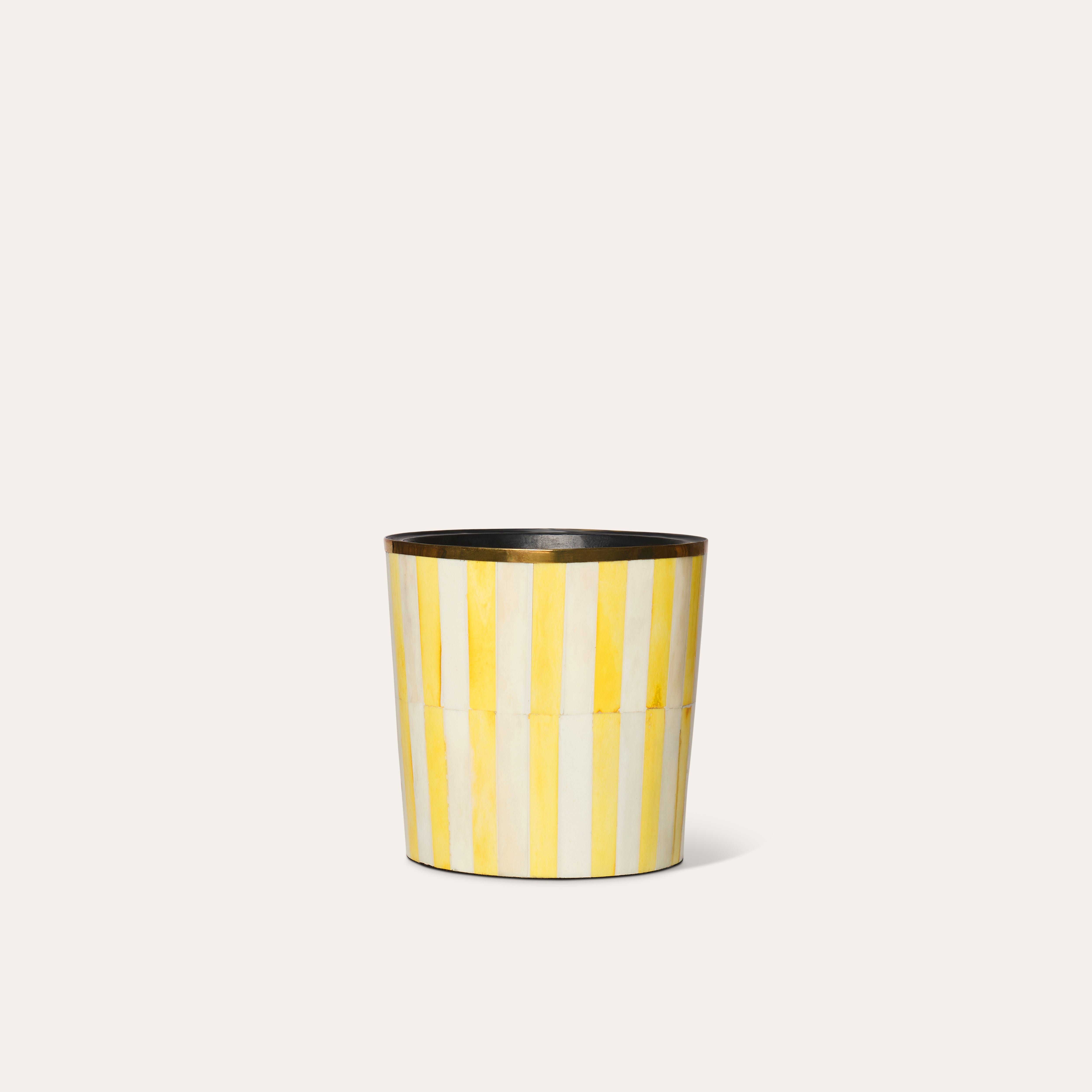 Round Inlay Planter | Medium | Yellow | Striped