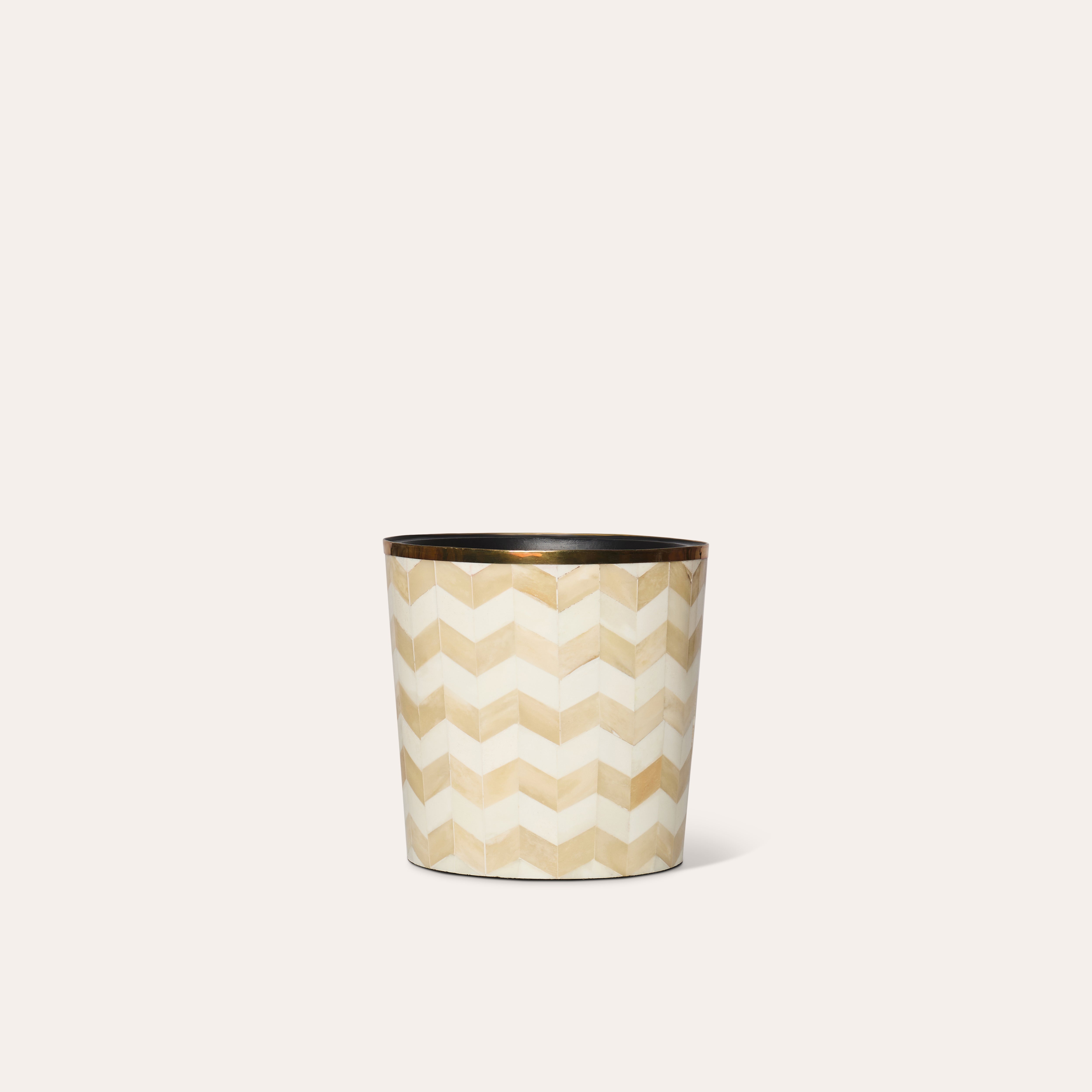 Round Inlay Planter | Medium | Beige | Chevron