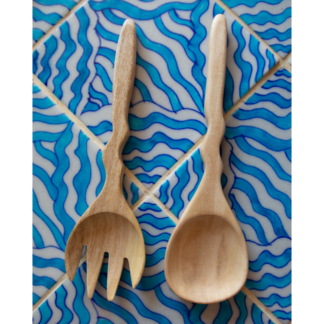 Indian Wave Wooden Salad Servers