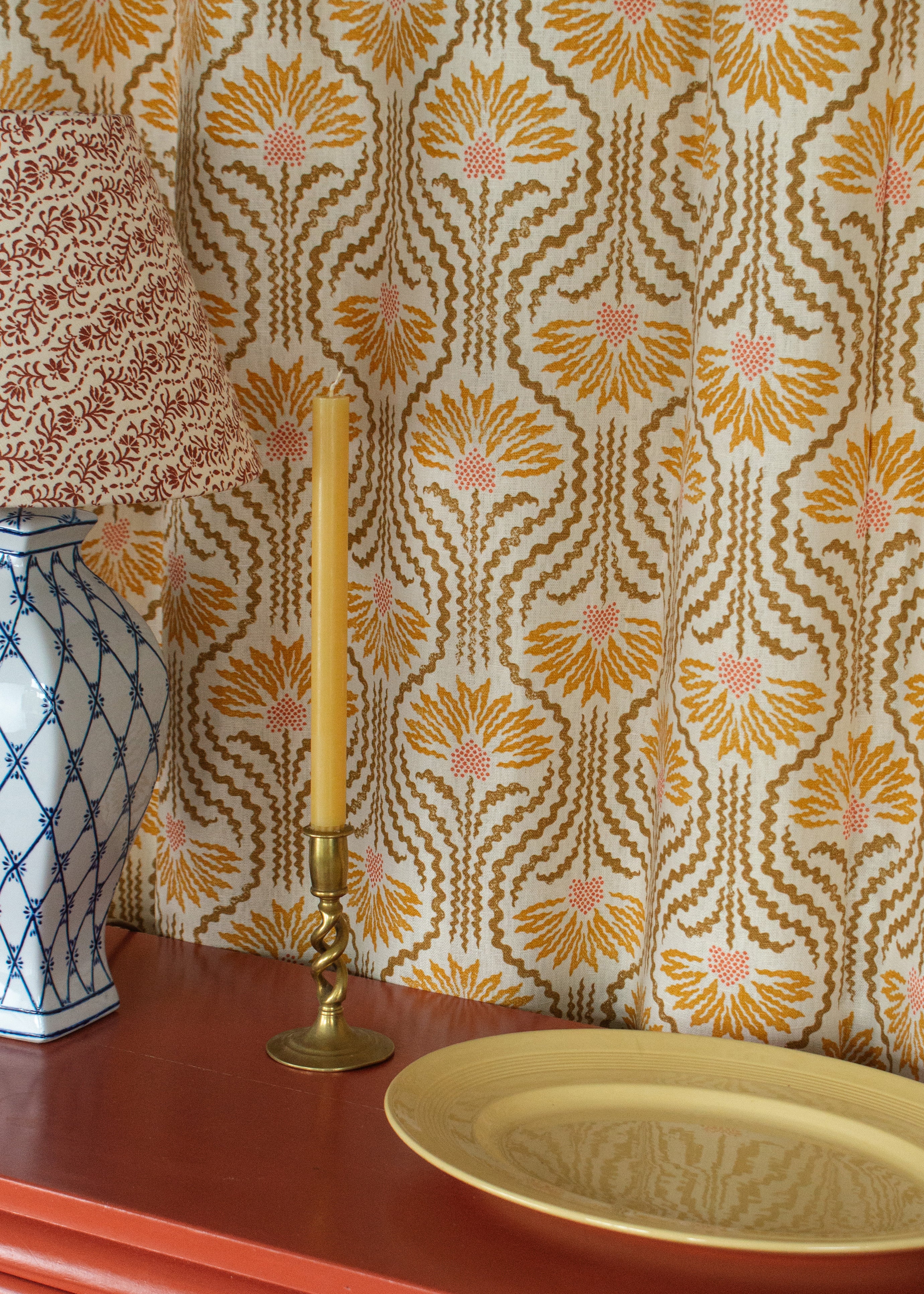 Palmette Linen Fabric - Citrine