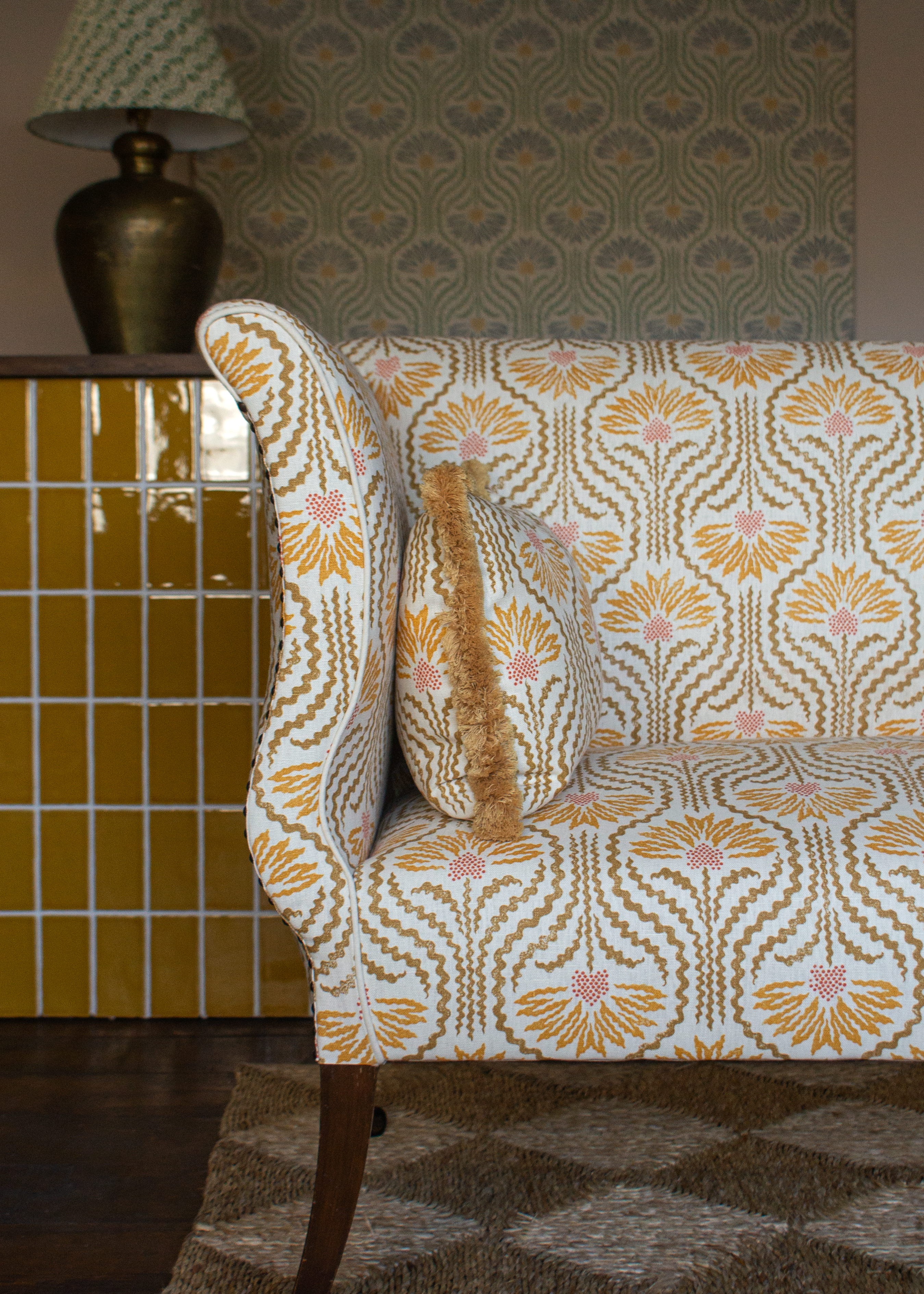 Palmette Linen Fabric - Citrine