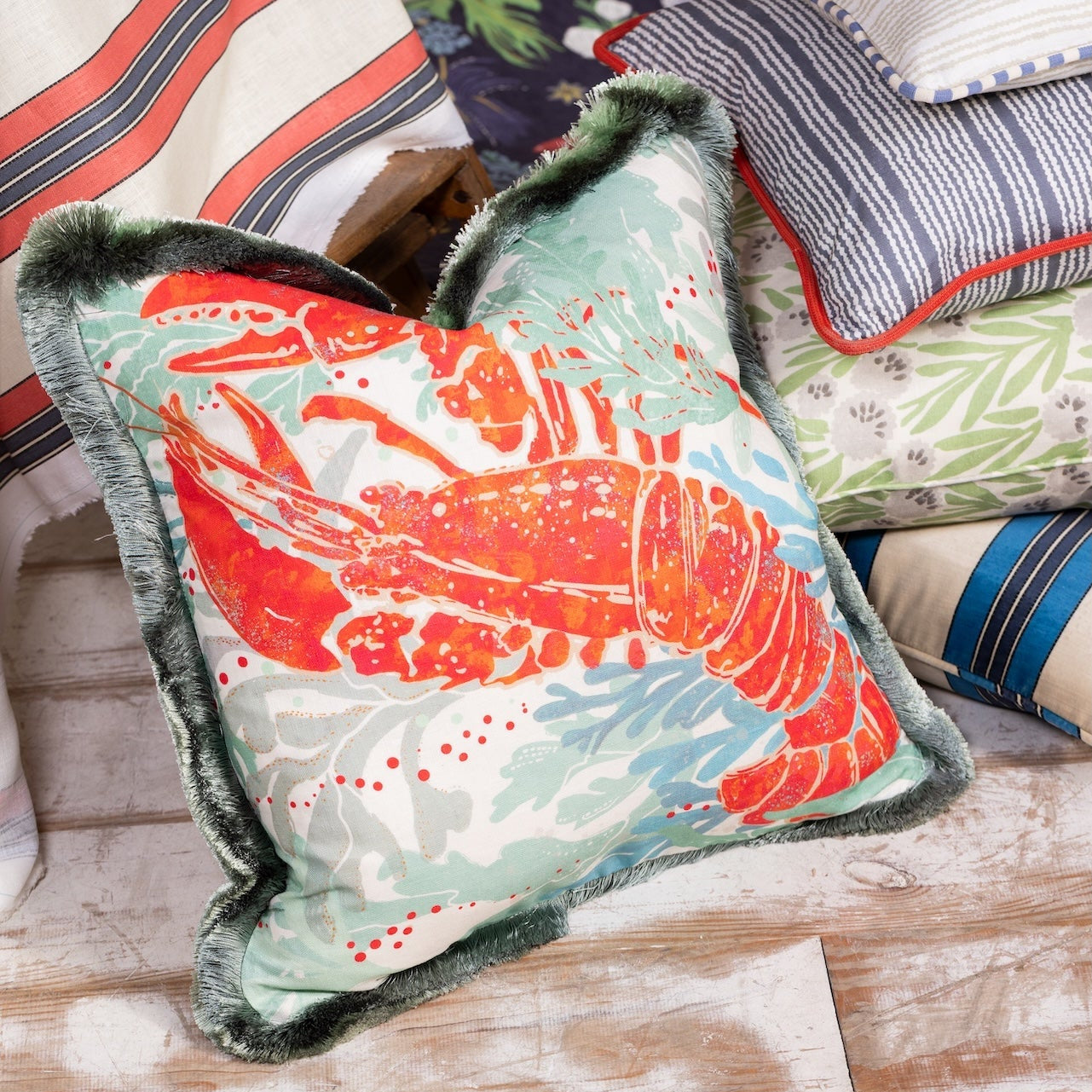 Rock Lobster Fabric | Coral Multi