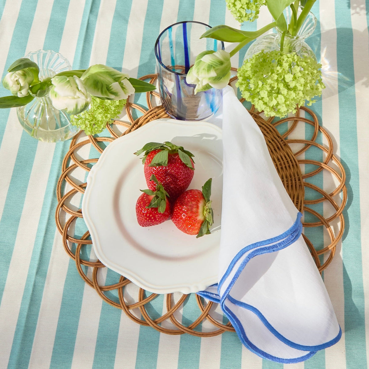 Turquoise and White Stripe Tablecloth