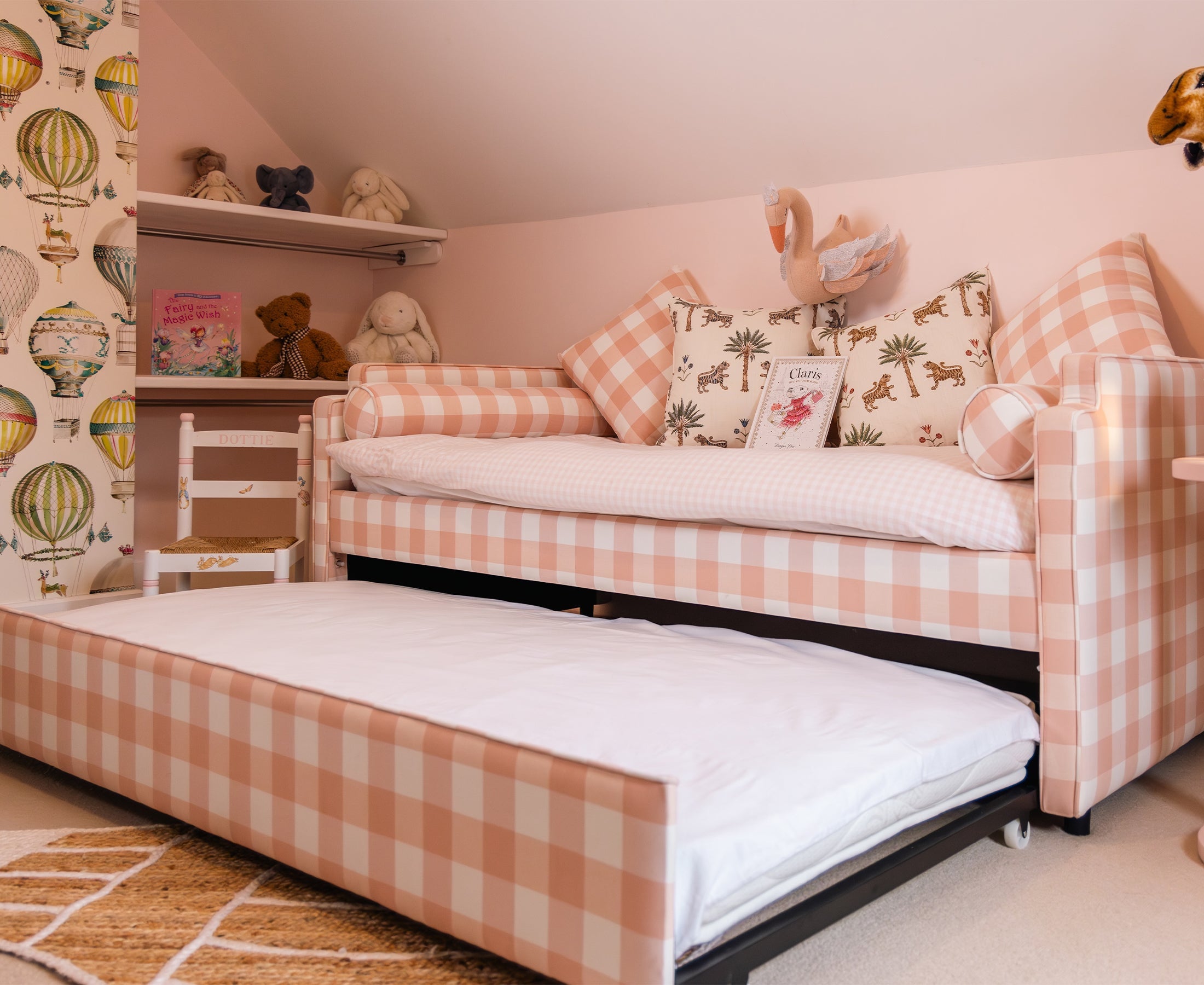 The Posie Upholstered Pink Gingham Children's Bed