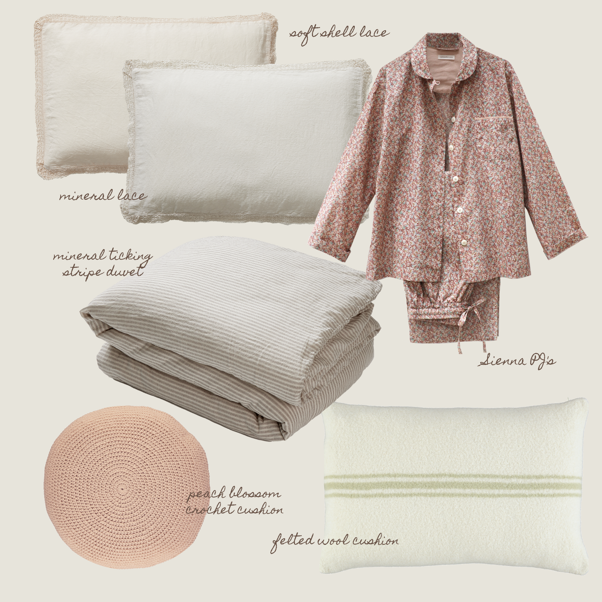 Washed Linen Cotton Oxford Pillowcase with Lace Edge - Mineral