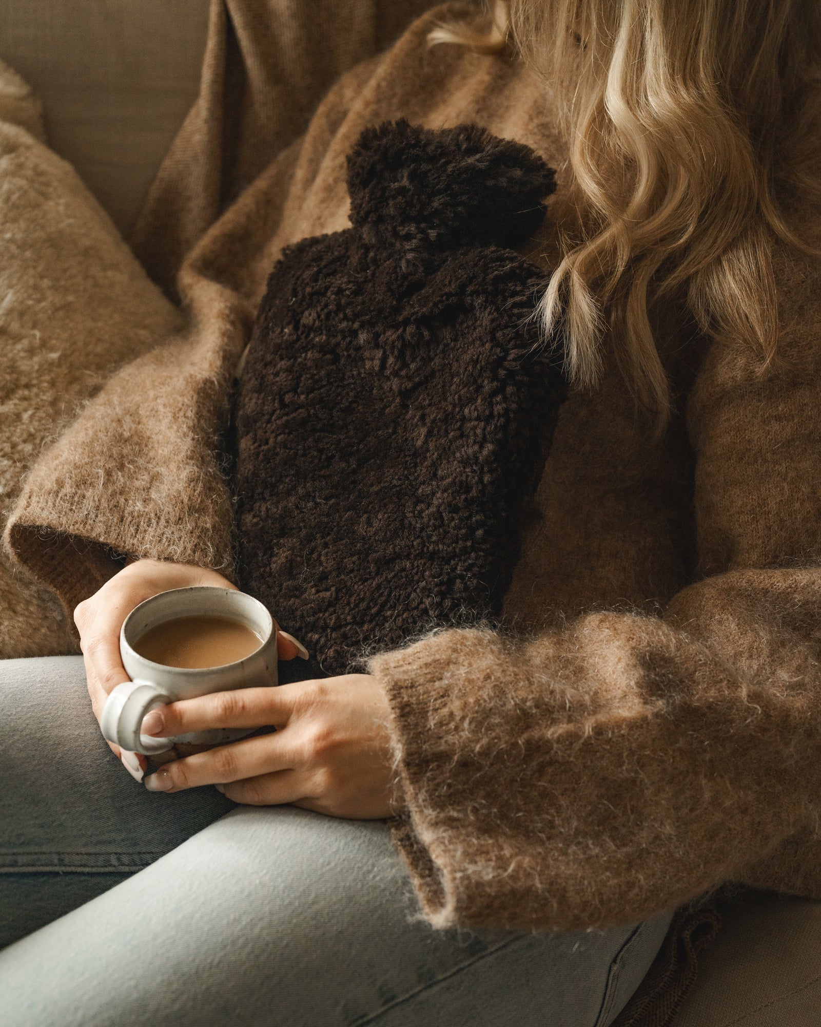 Shearling Hot Water Bottle - Espresso