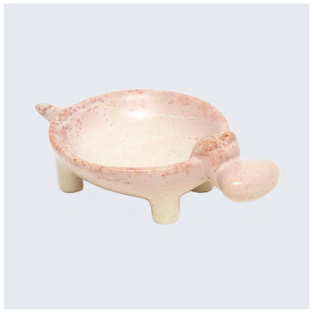 Kenyan Soapstone Hippo Dish 'Marbled Pink'