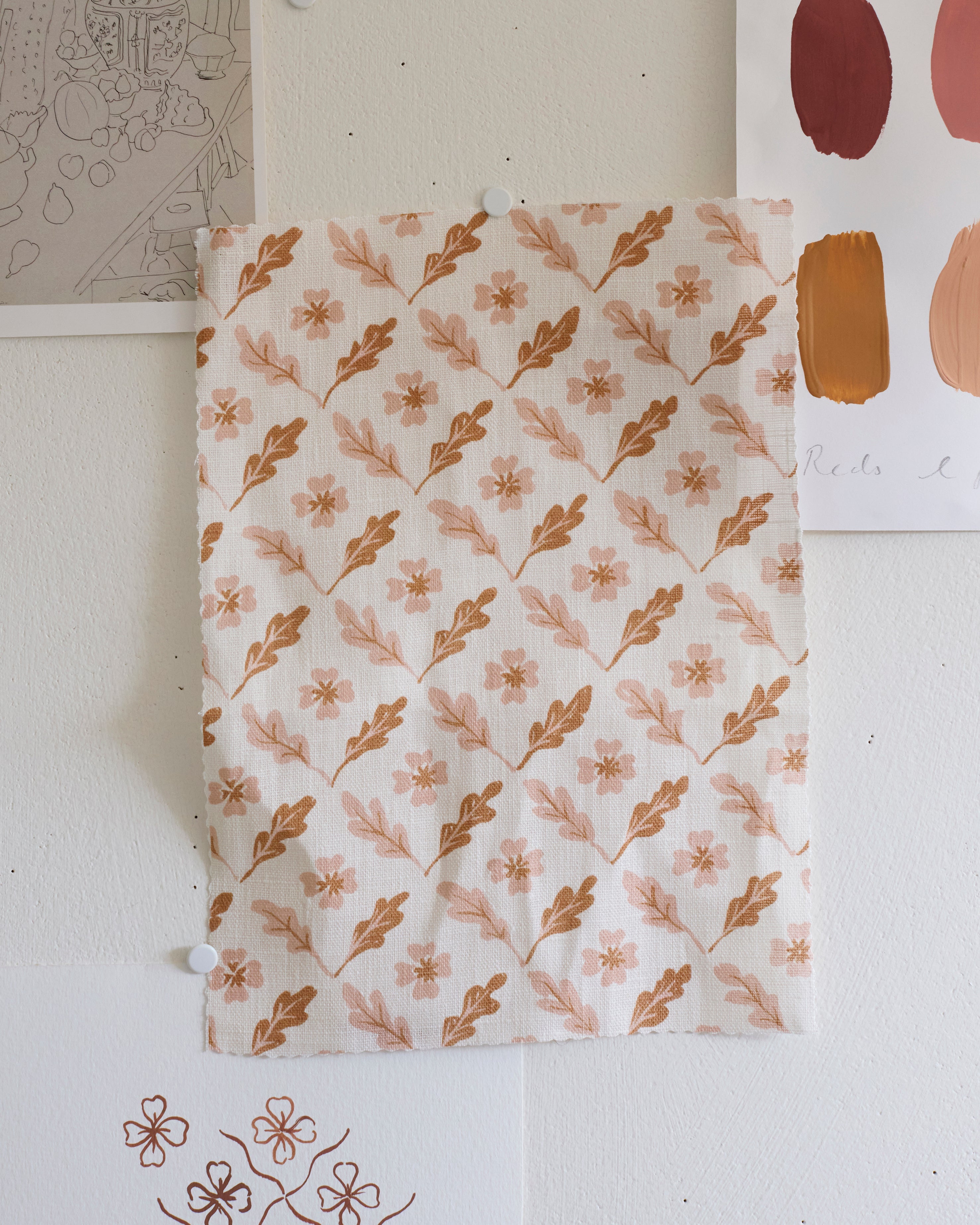 Oxalis Oak Linen Fabric | Toffee