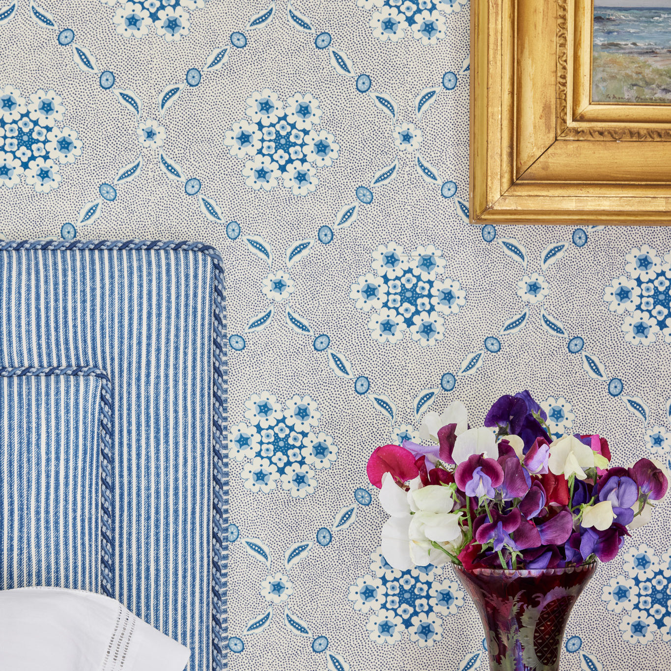 French Trellis Wallpaper - Blue