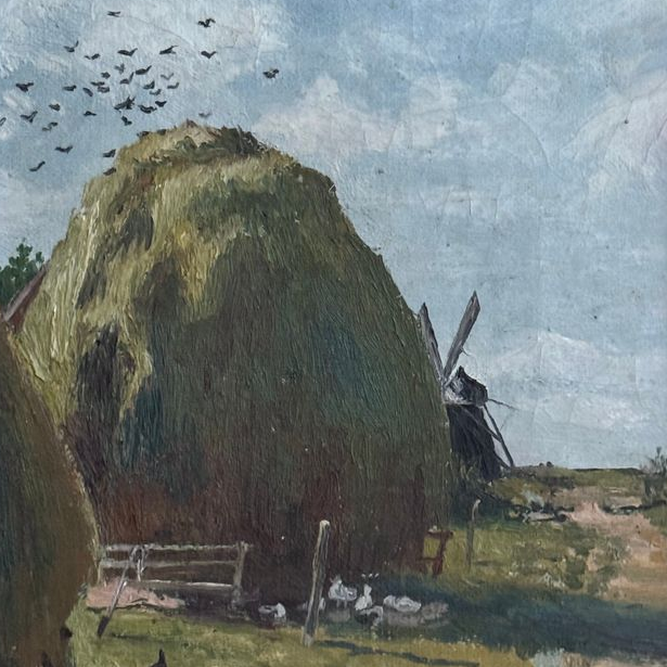 Haystack with Birds Oil Painting