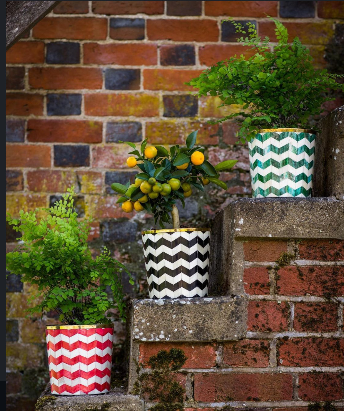 Round Inlay Planter | Medium | Red | Chevron