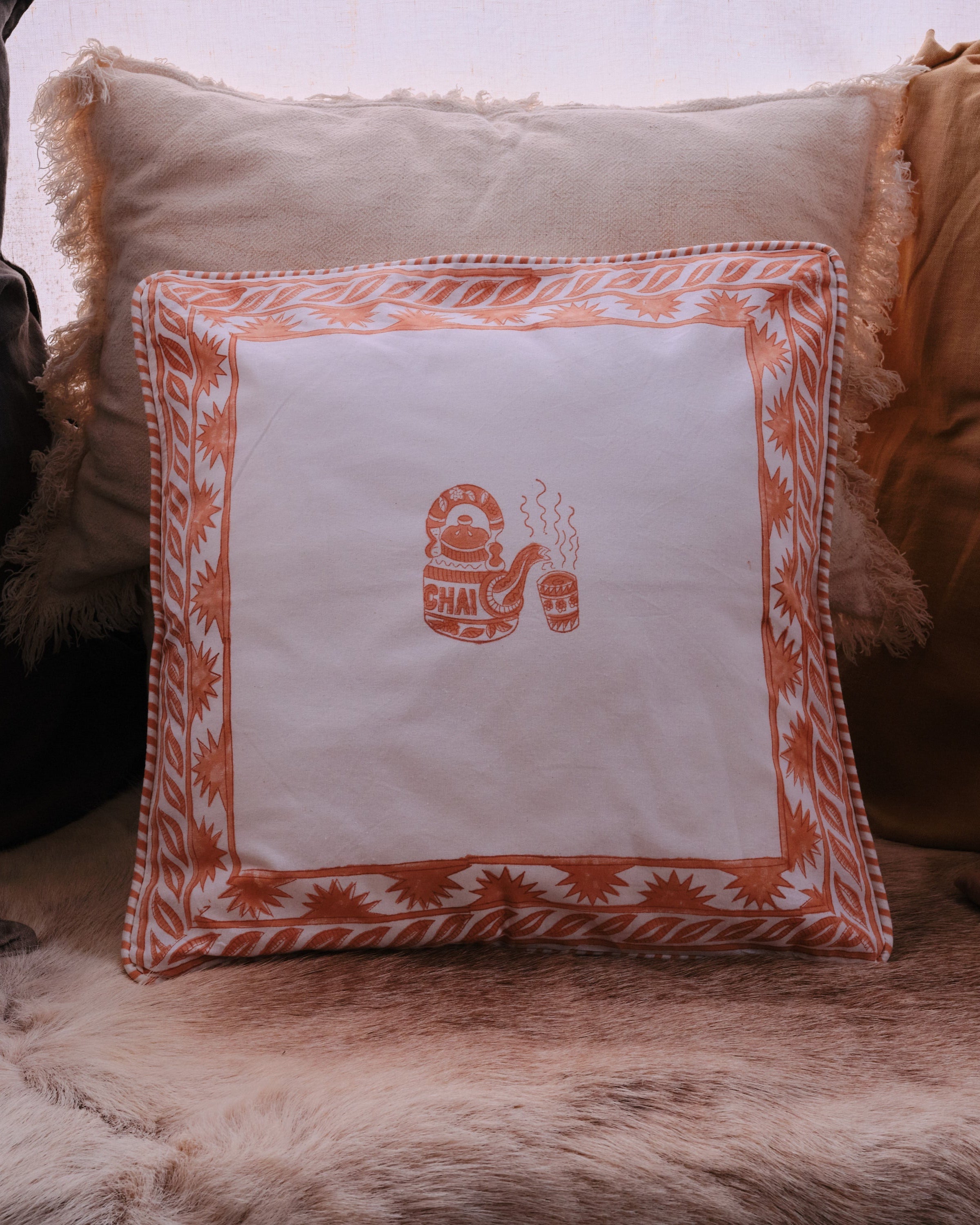 Chai Pot Organic Cotton Piped Cushion Cover