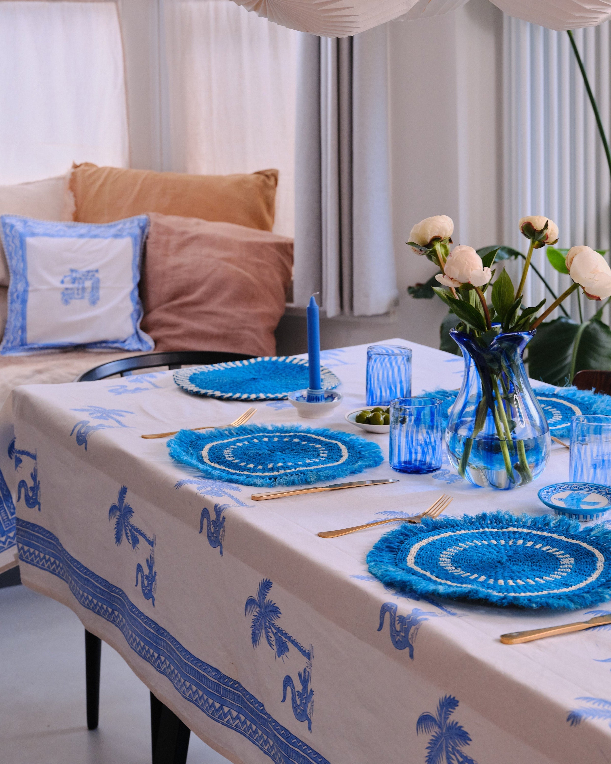 Indian Organic Cotton Tablecloth 'Crocodile'