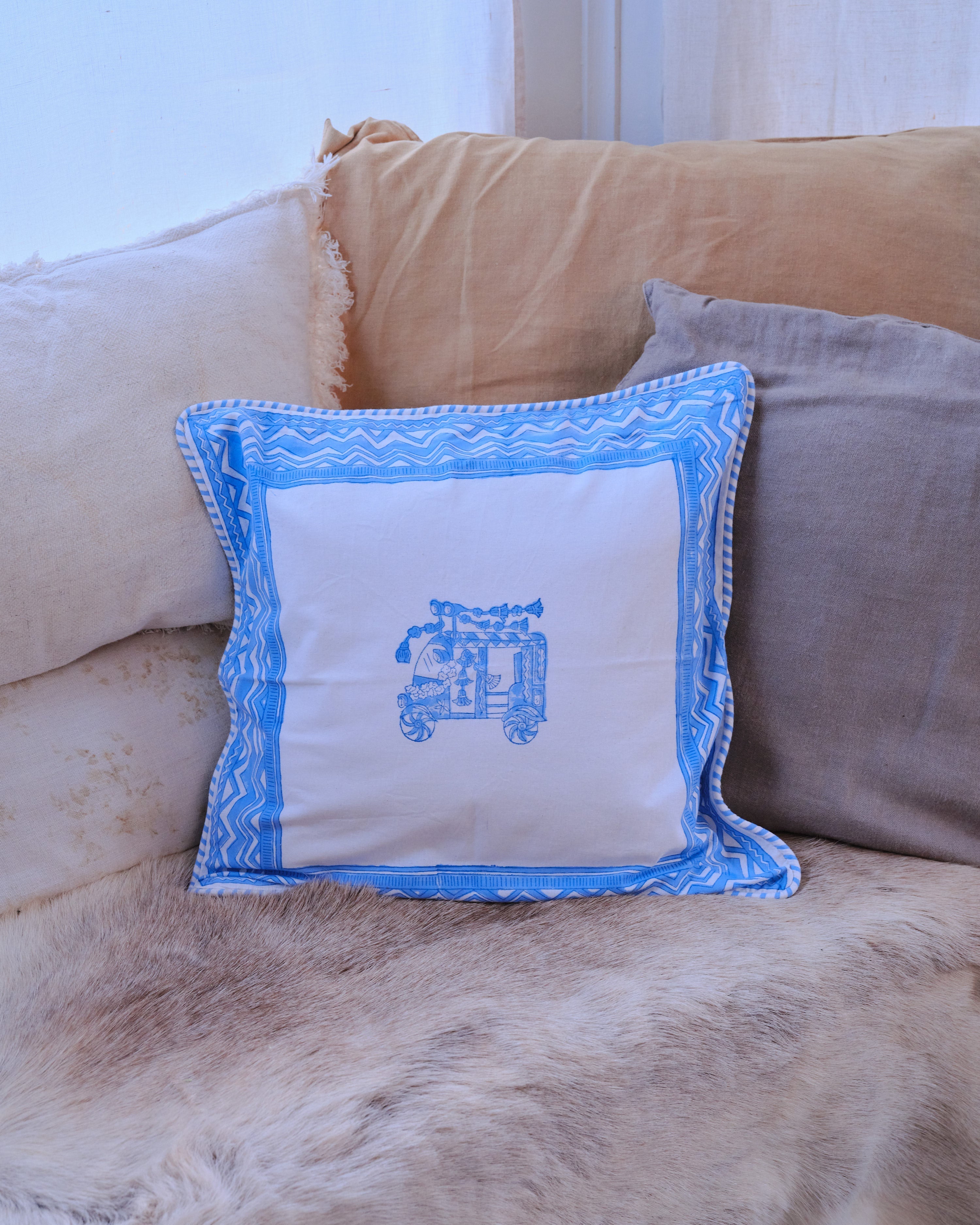 Tuk Tuk Organic Cotton Piped Cushion Cover