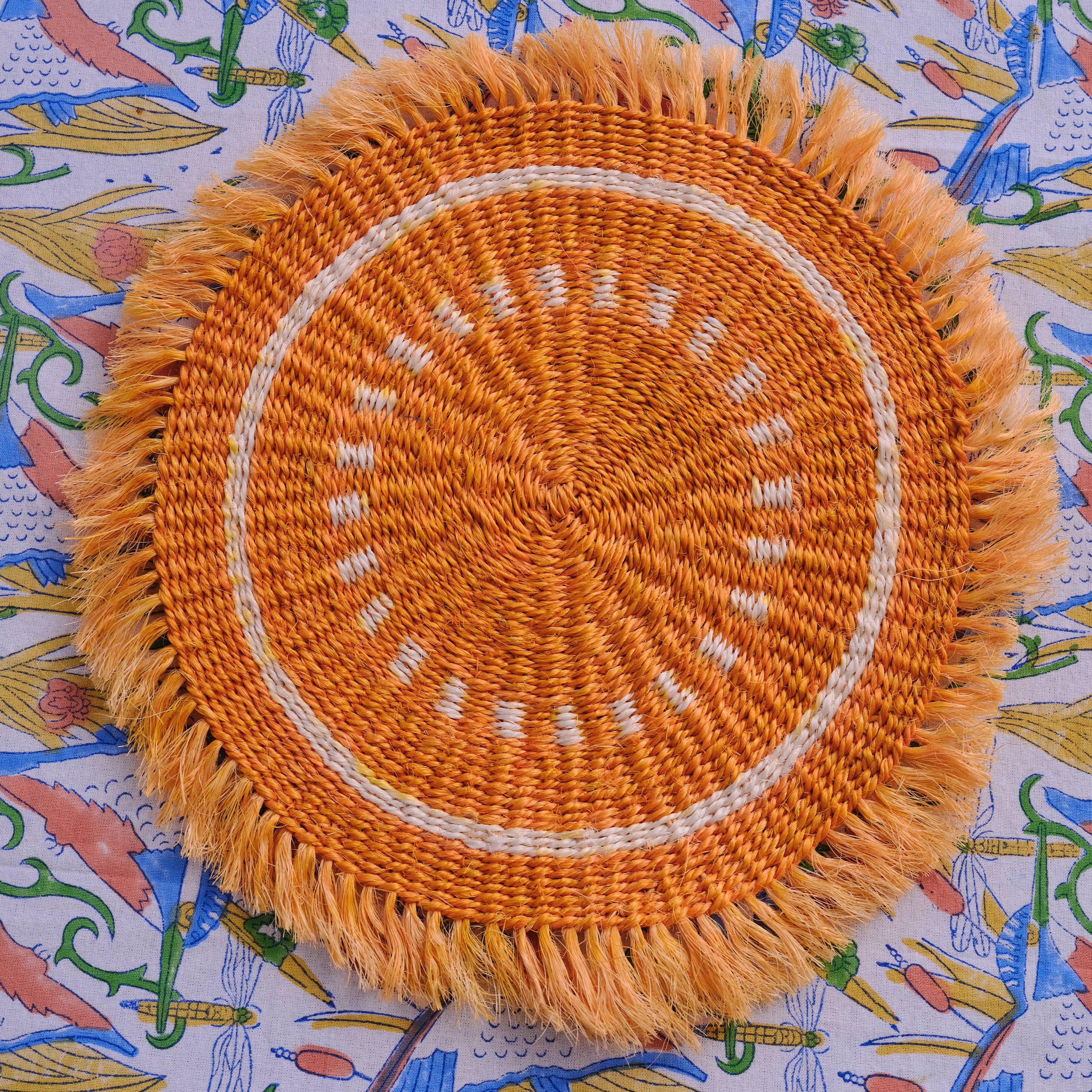 Handwoven Sisal Circle Table mat/Placemat 'Ochre Fringed'