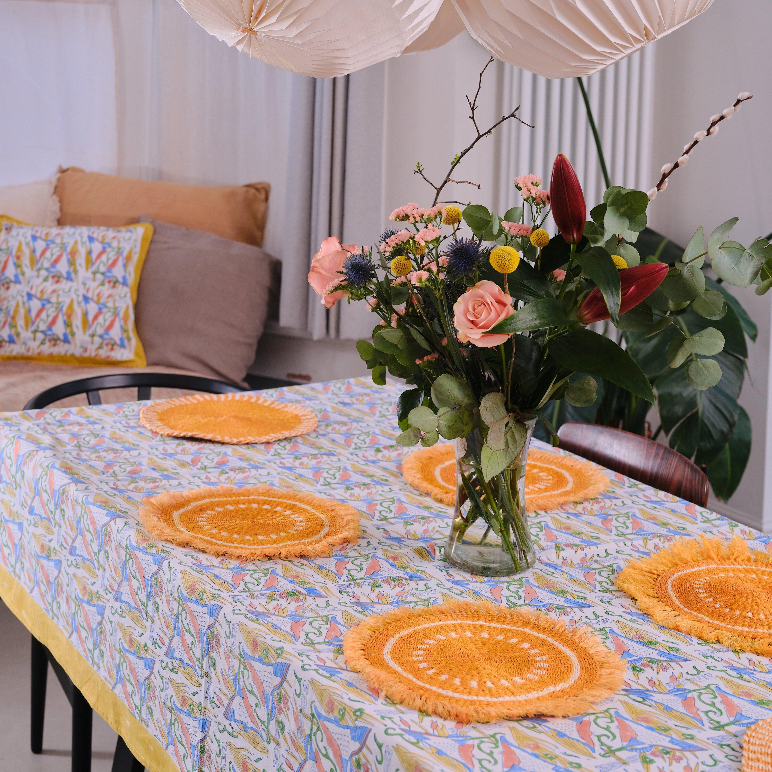 Handwoven Sisal Circle Table mat/Placemat 'Ochre Fringed'