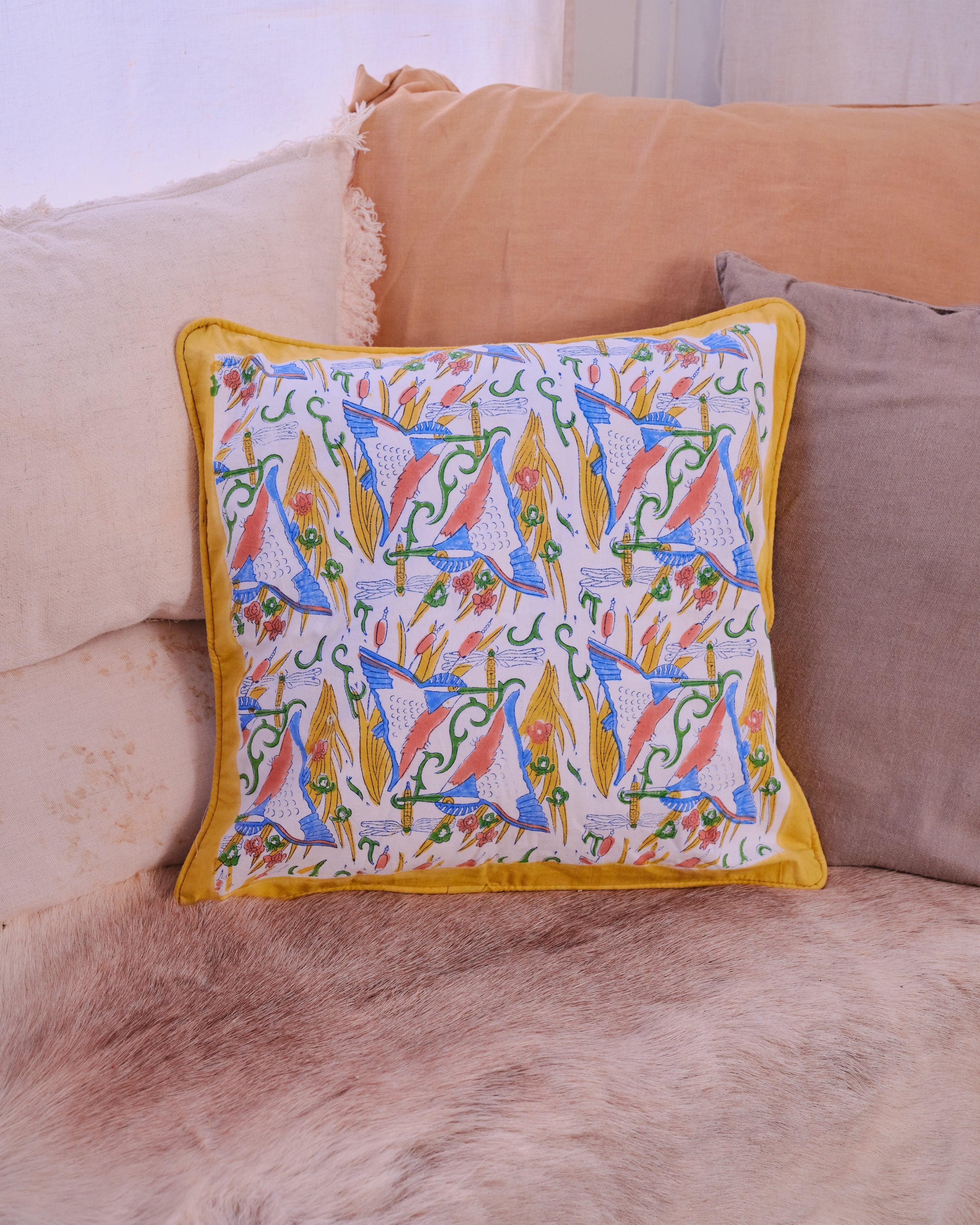 Kingfisher Organic Cotton Piped Cushion Cover