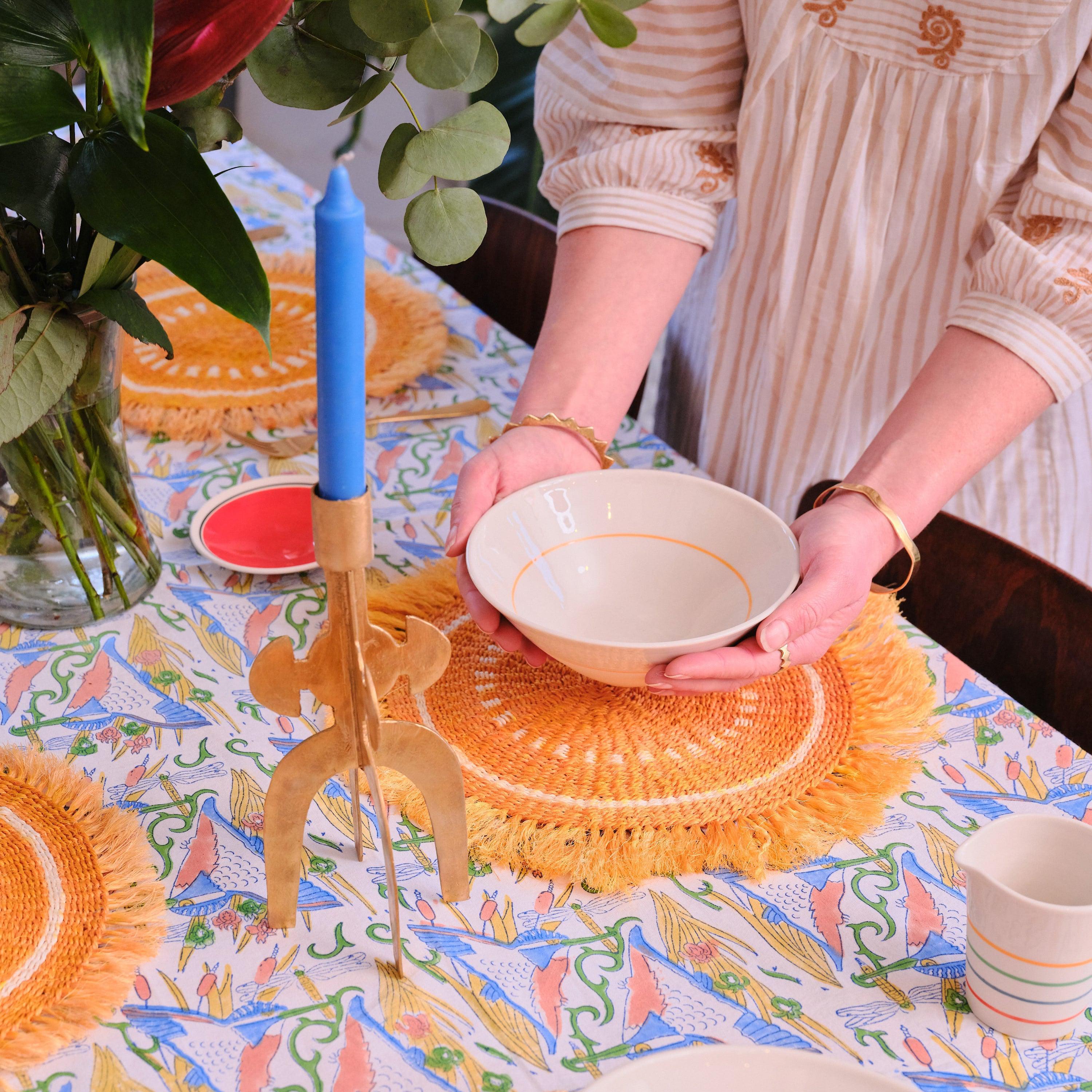 Handwoven Sisal Circle Table mat/Placemat 'Ochre Fringed'