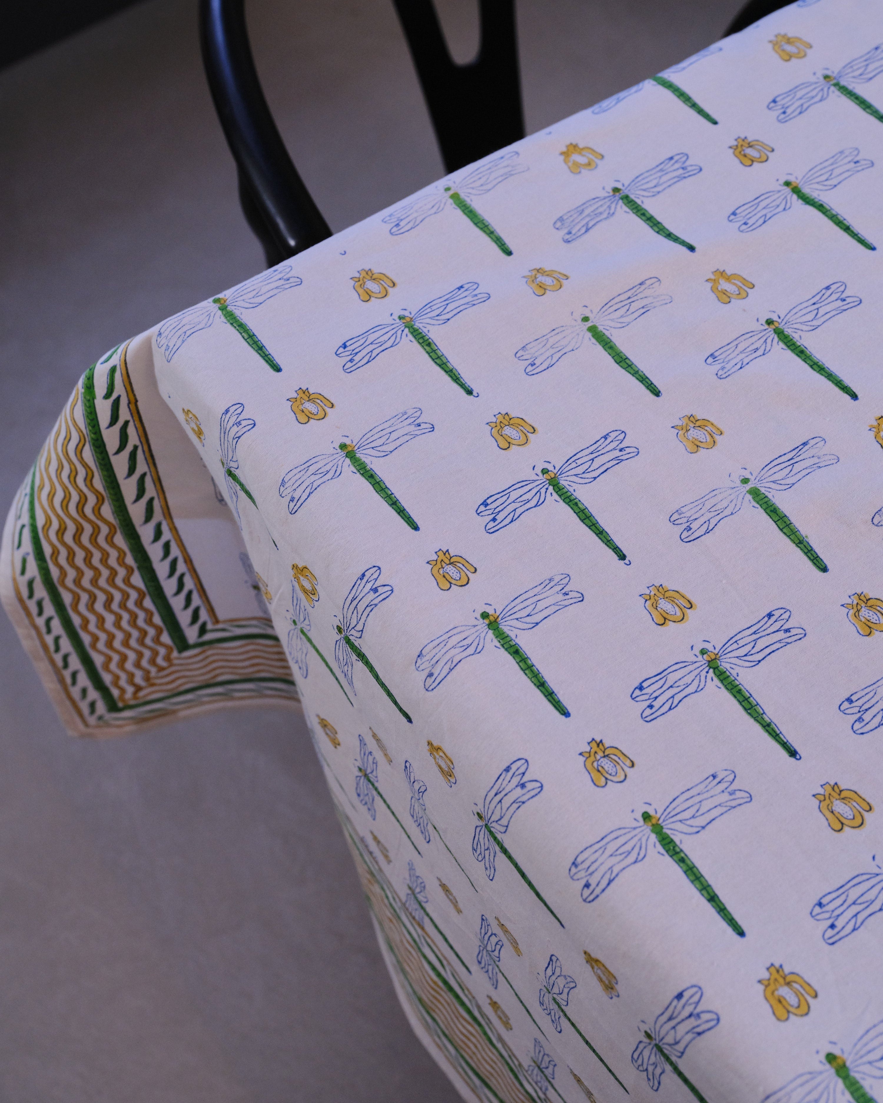 Indian Organic Cotton Tablecloth 'Dragonfly'