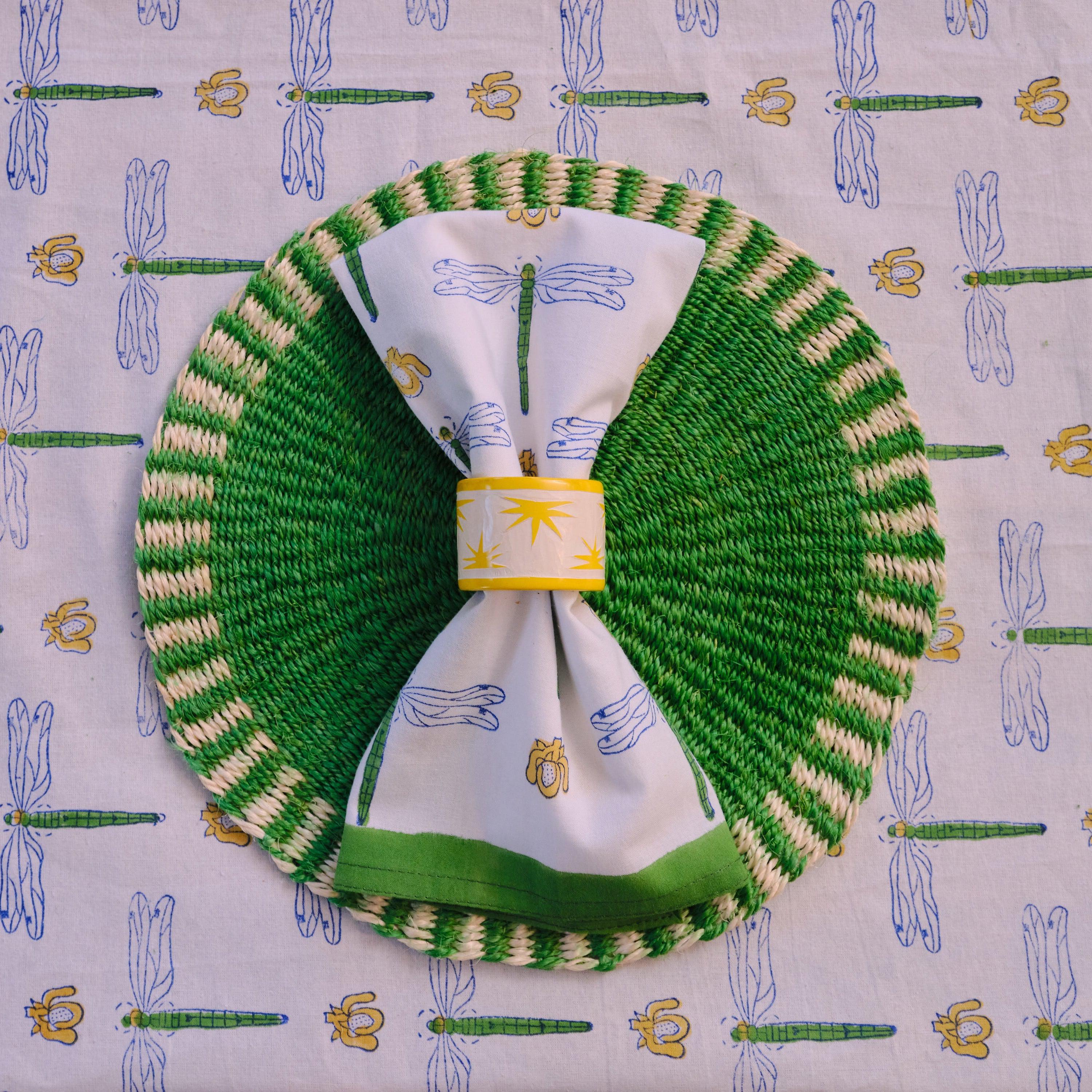 Handwoven Sisal Circle Table mat/Placemat 'Green Striped Edge'