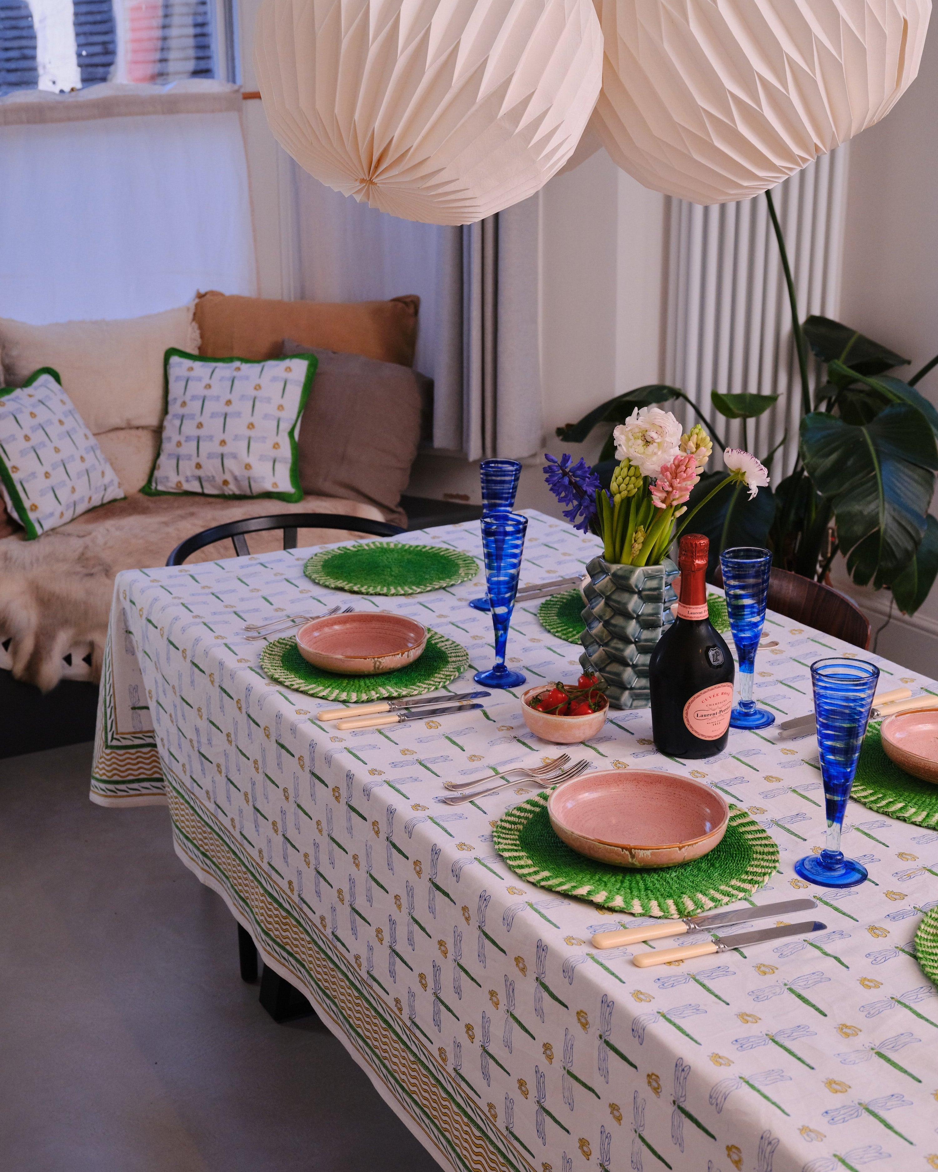 Indian Organic Cotton Tablecloth 'Dragonfly'