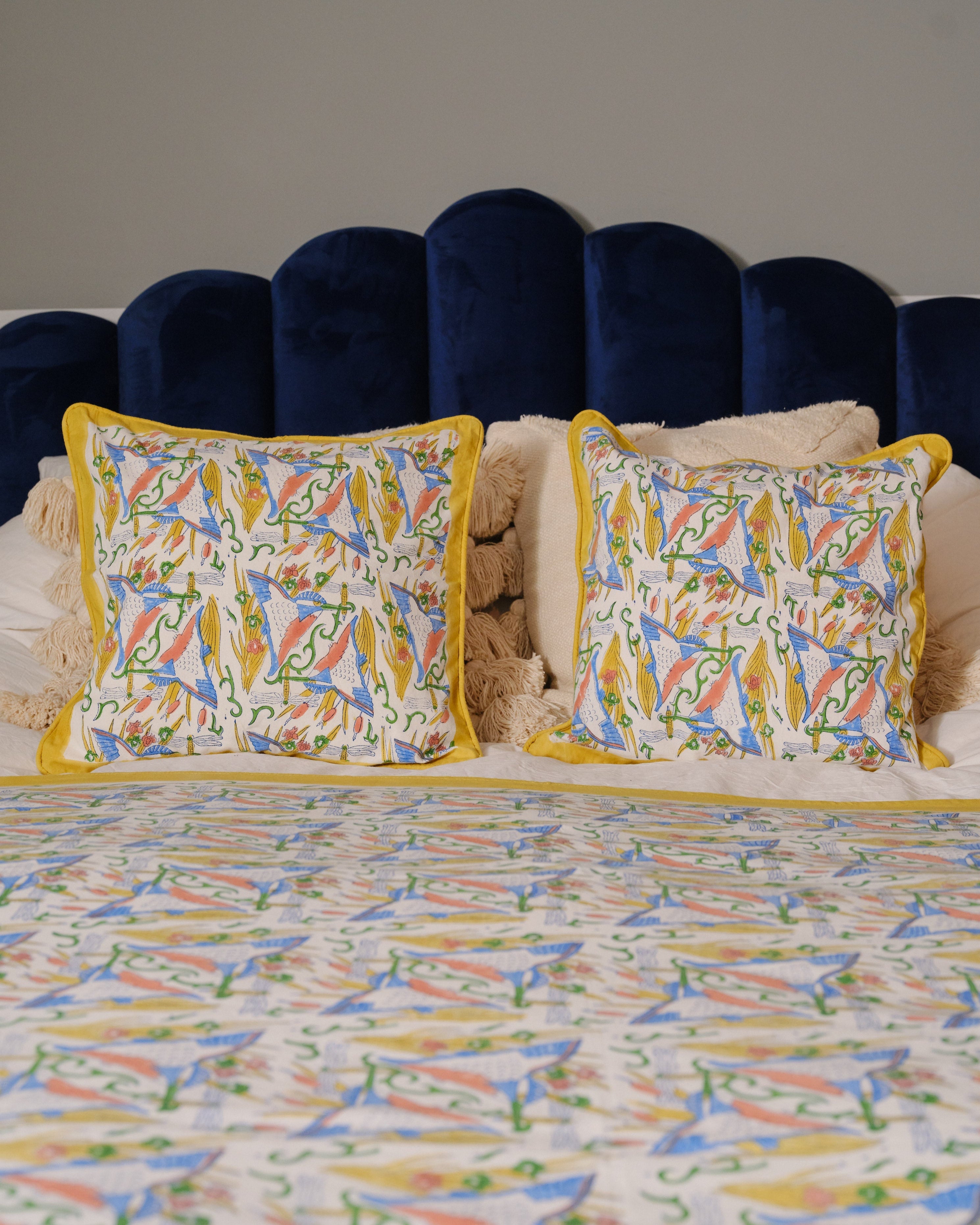 Kingfisher Organic Cotton Piped Cushion Cover