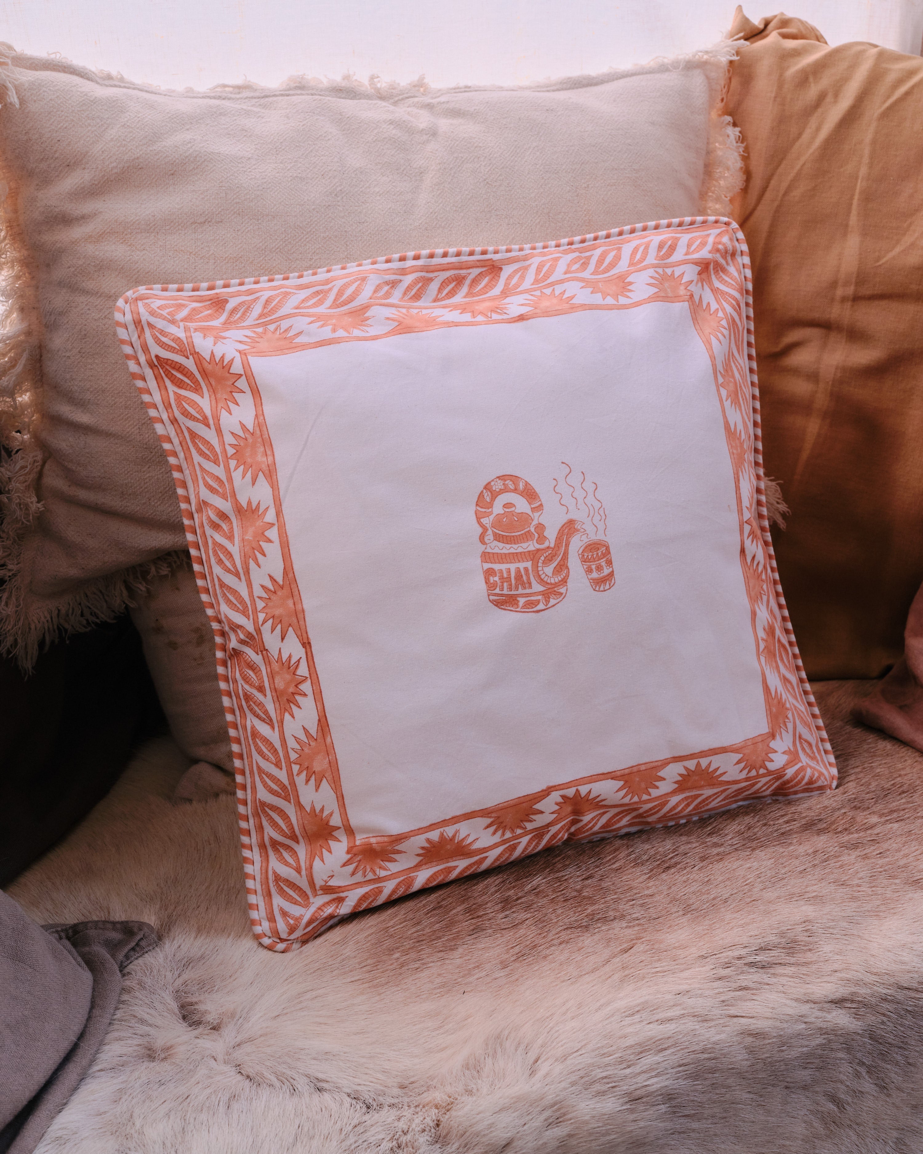 Chai Pot Organic Cotton Piped Cushion Cover
