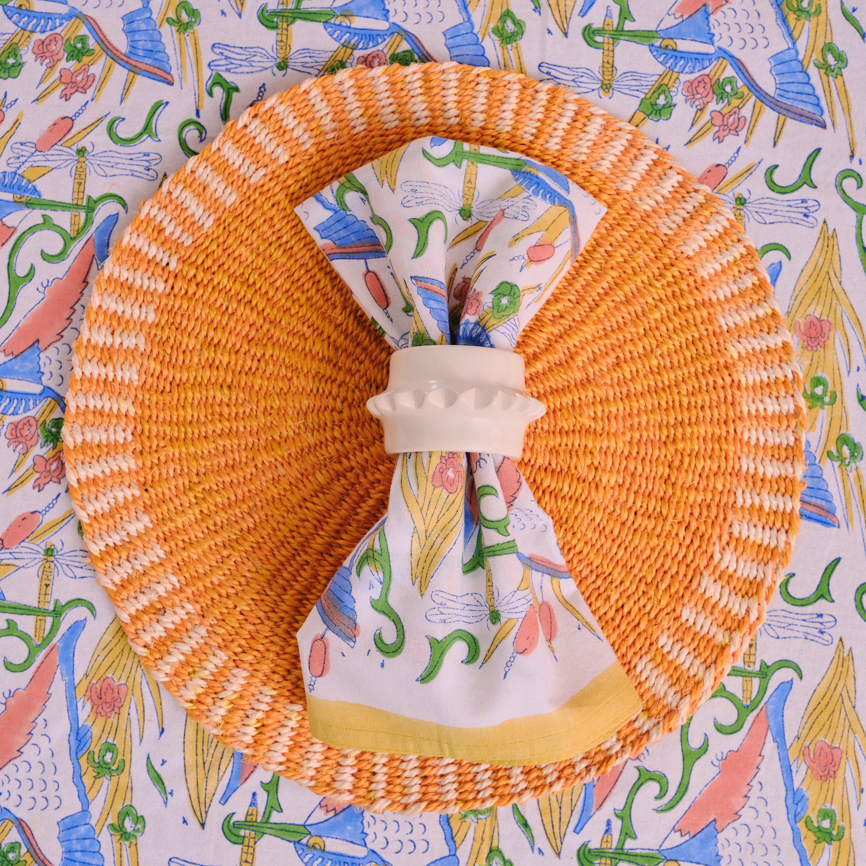 Handwoven Sisal Circle Table mat/Placemat 'Ochre Striped Edge'