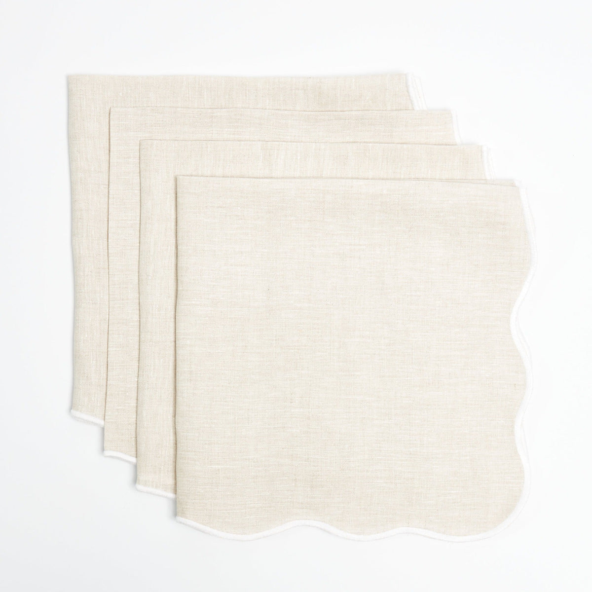 Beige Scallop Napkins with White Embroidery (Set of 4)
