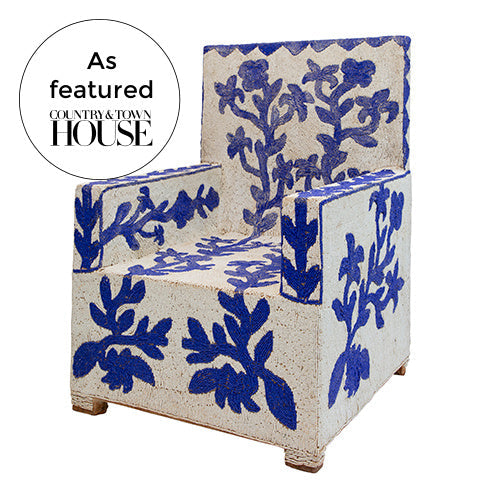 Cobalt Blue and Pearl White Yoruba Glass Bead Chair