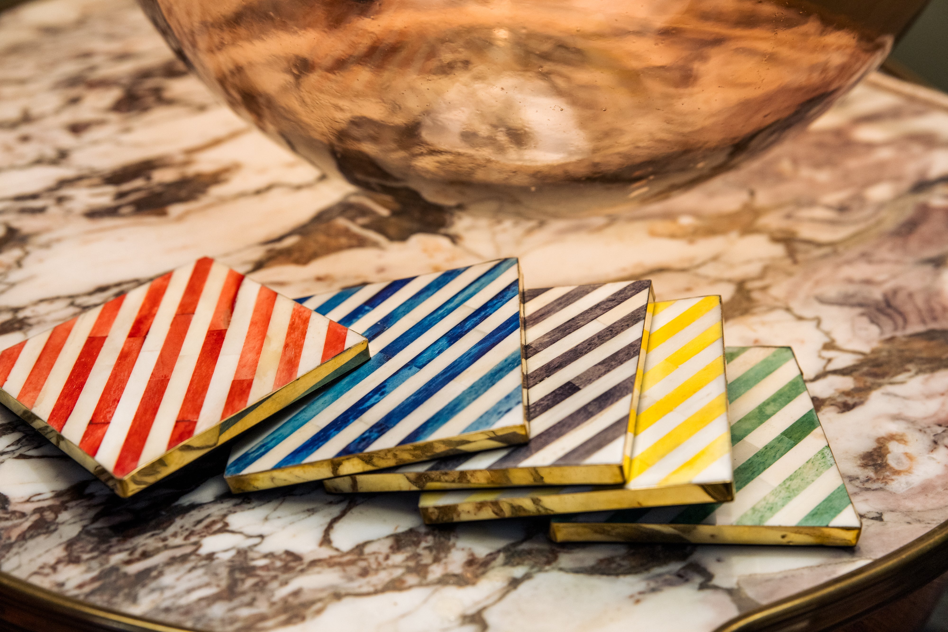 Set of Coasters | Inlay Striped | Multi Coloured